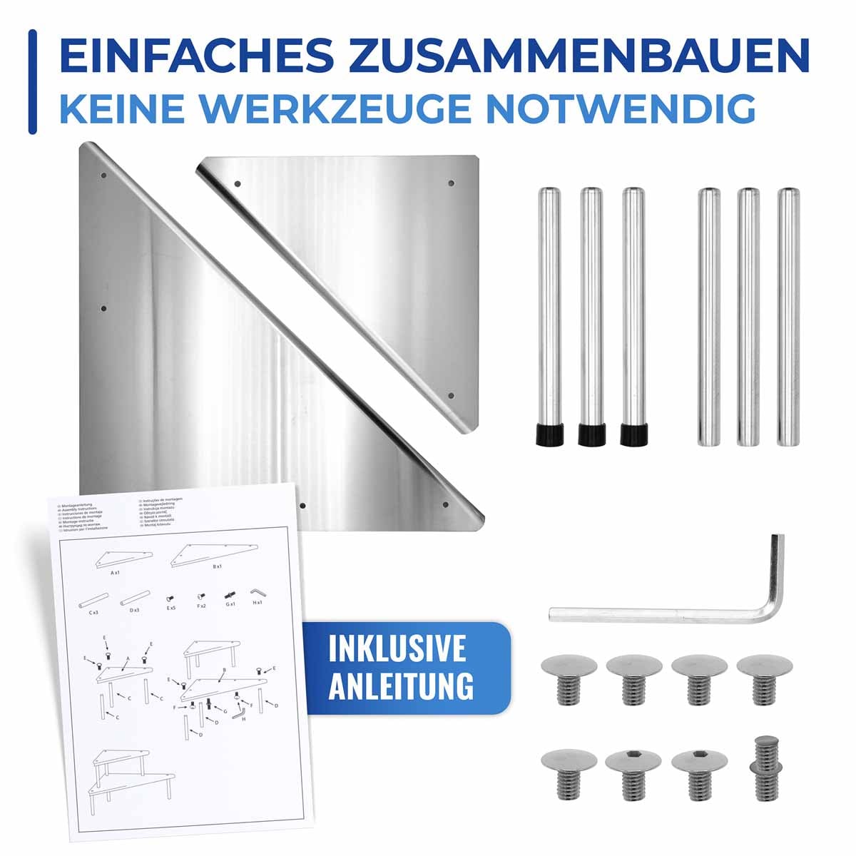 Küchen-Eckregal Massivo Duo mit 2 Ablagen Edelstahl, rostfrei