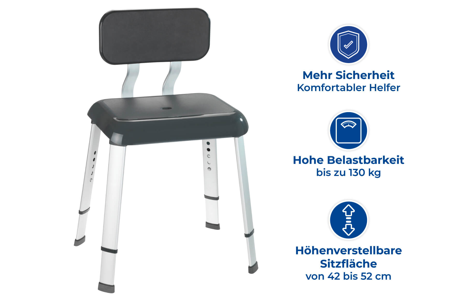 Badhocker mit Rückenlehne Secura Premium, bis 130 kg Tragkraft