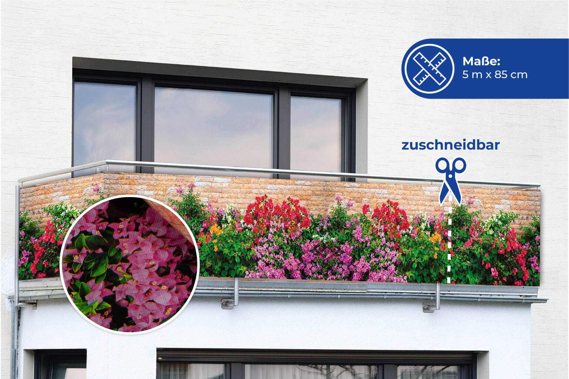 Balkon-Sichtschutz Mauer-Blumen, 5 m