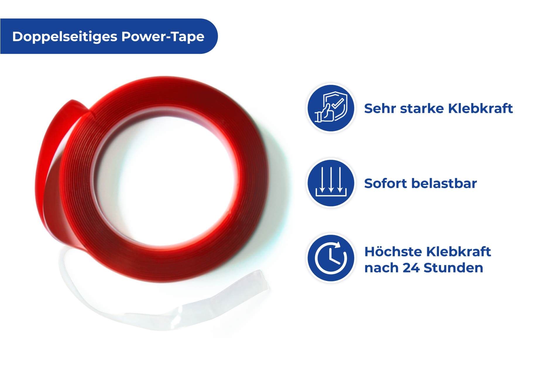 Power-Tape, doppelseitiges, transparentes Klebeband, 3 Meter, 2er Set Power-Tape, doppelseitiges, transparentes Klebeband, 3 Meter, 2er Set