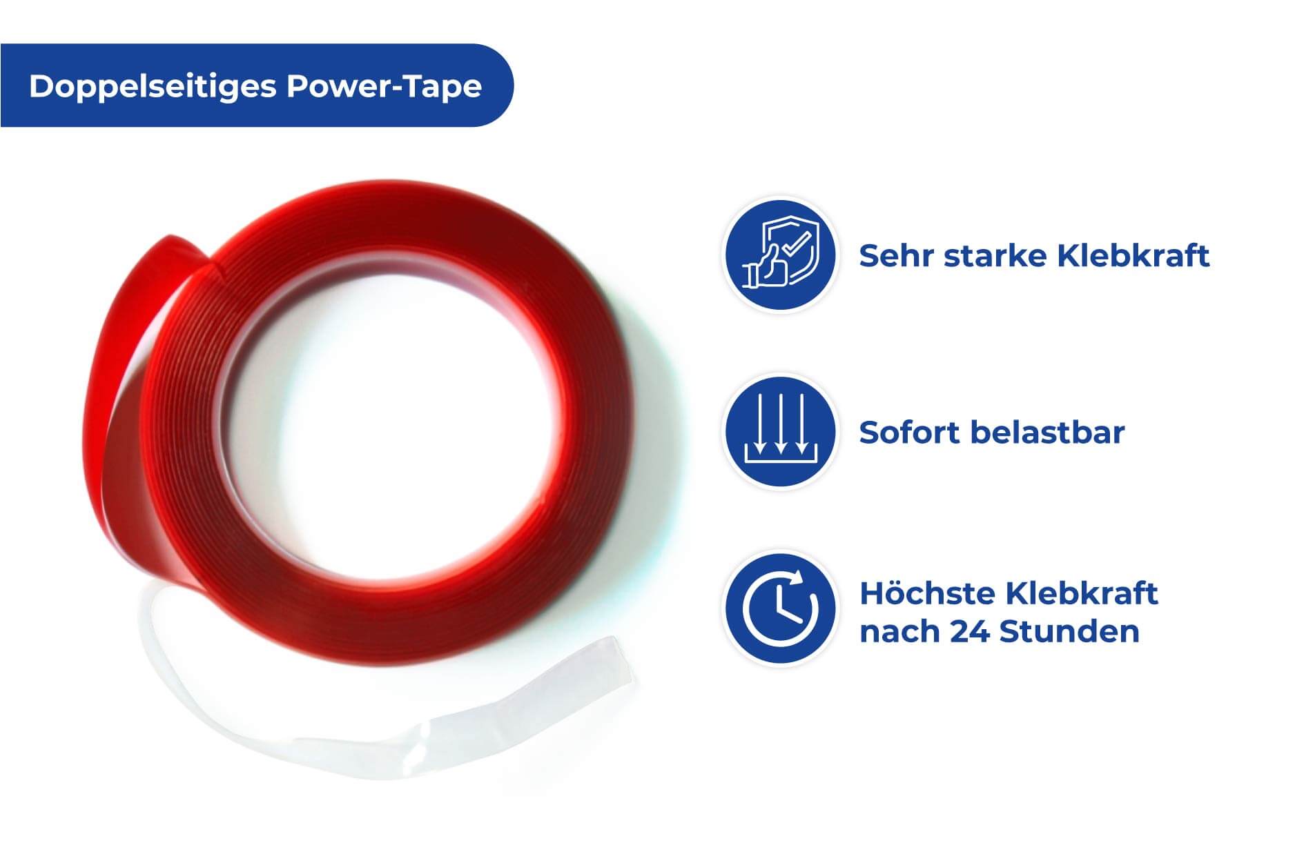 Power-Tape, doppelseitiges, transparentes Klebeband, 3 Meter, 2er Set