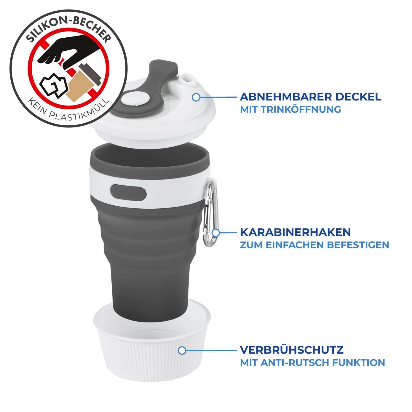 Faltbarer Silikon Coffee-to-go-Becher, 2er Set Faltbarer Silikon Coffee-to-go-Becher, 2er Set