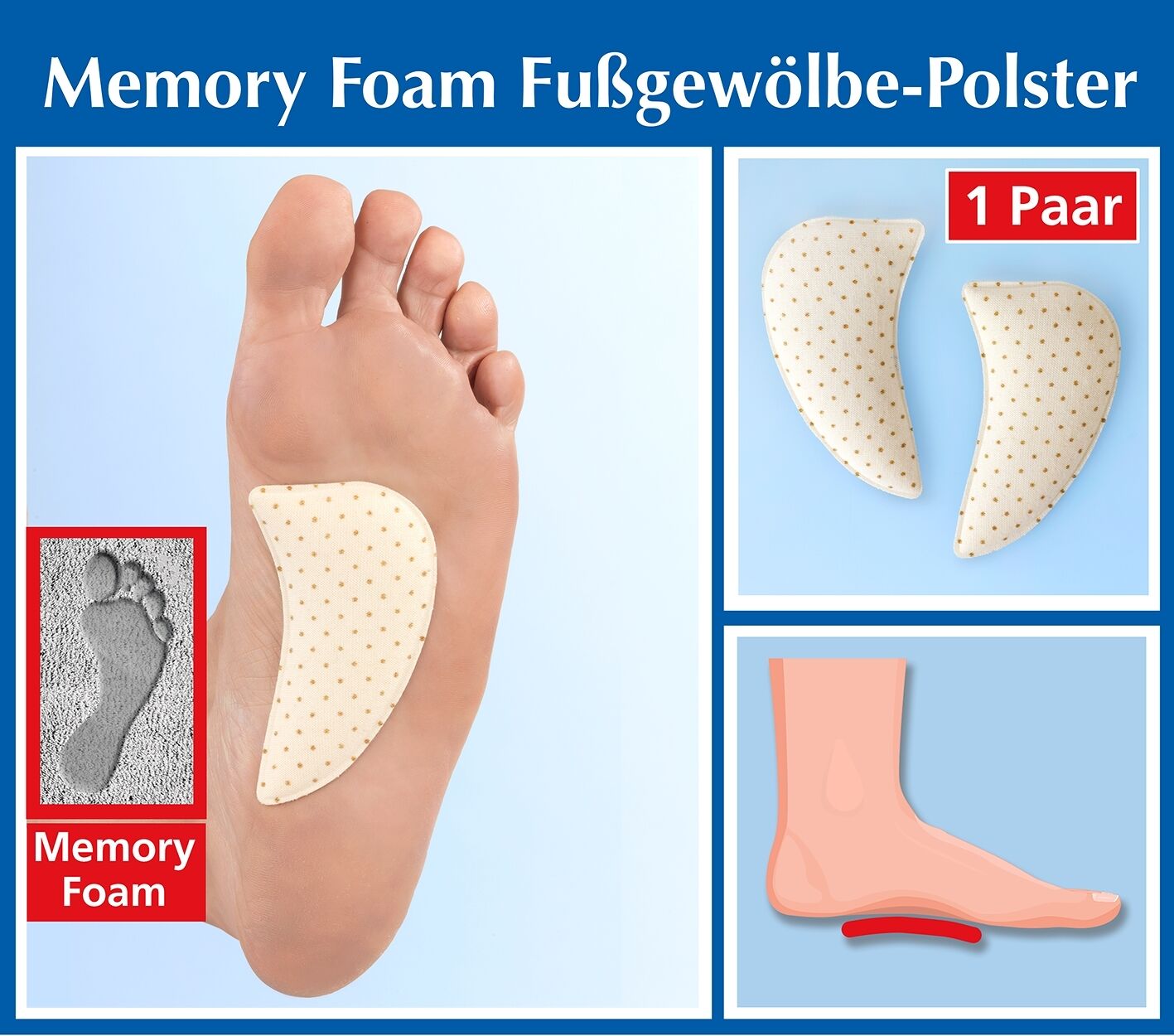 Memory Foam Fußgewölbe-Polster, 1 Paar