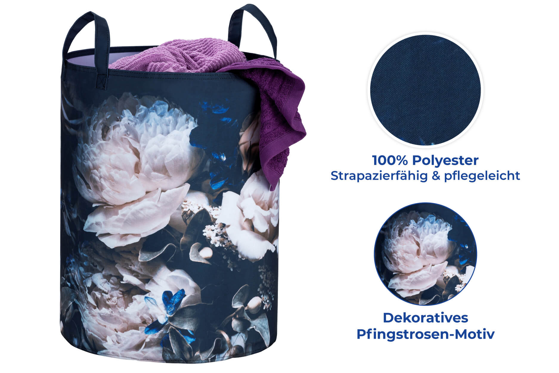 Wäschesammler Pfingstrose, Polyester, 55 L Wäschesammler Pfingstrose, Polyester, 55 L