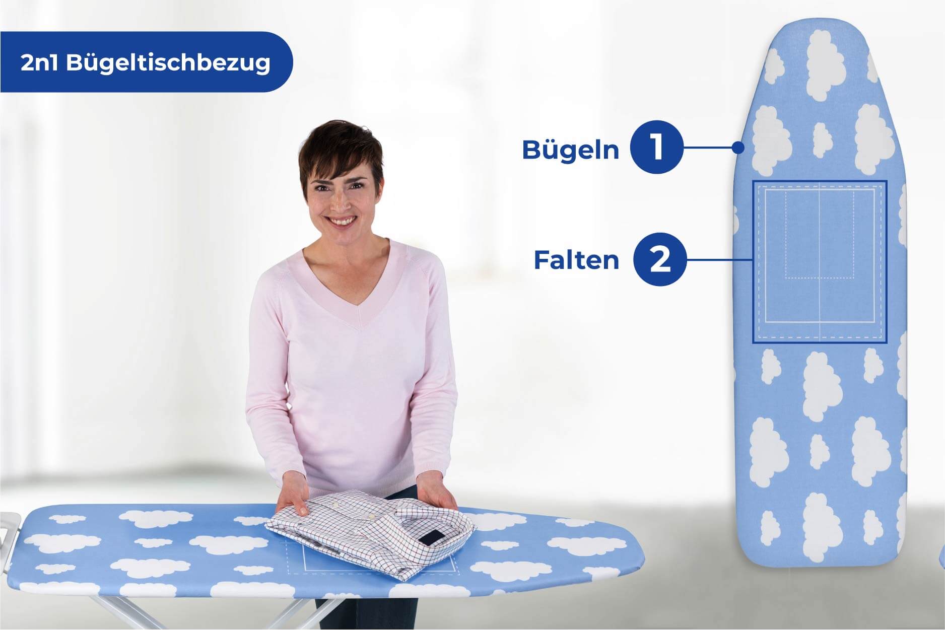 Bügeltischbezug 2 in 1 mit Faltschablone 128 x 54 cm