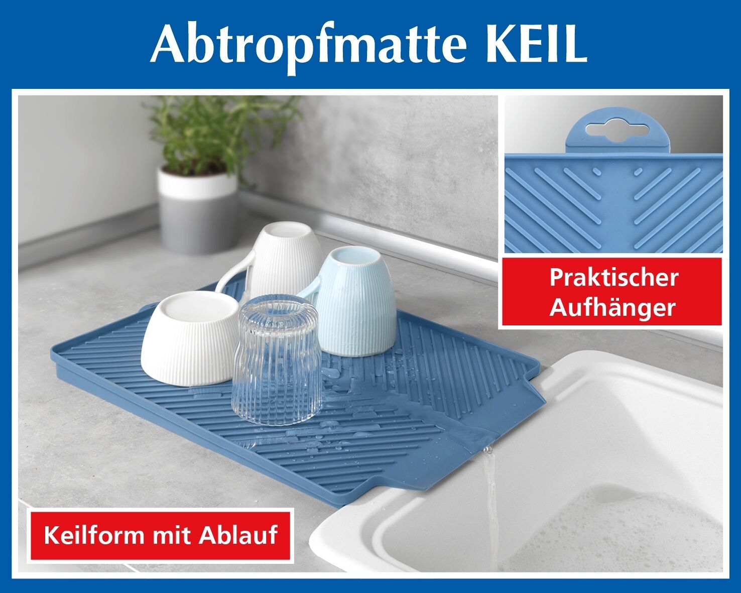 Abtropfmatte Linea Blau, 40 x 3 x 30 cm