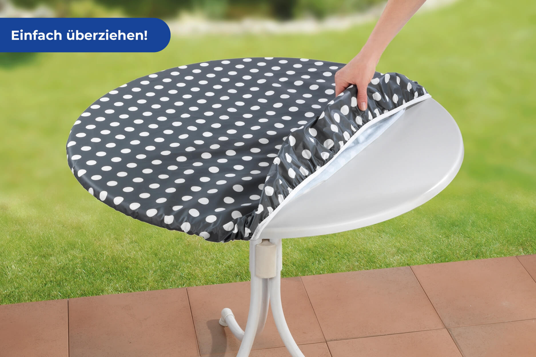 Spann-Tischdecke grau Punkte Spann-Tischdecke grau Punkte