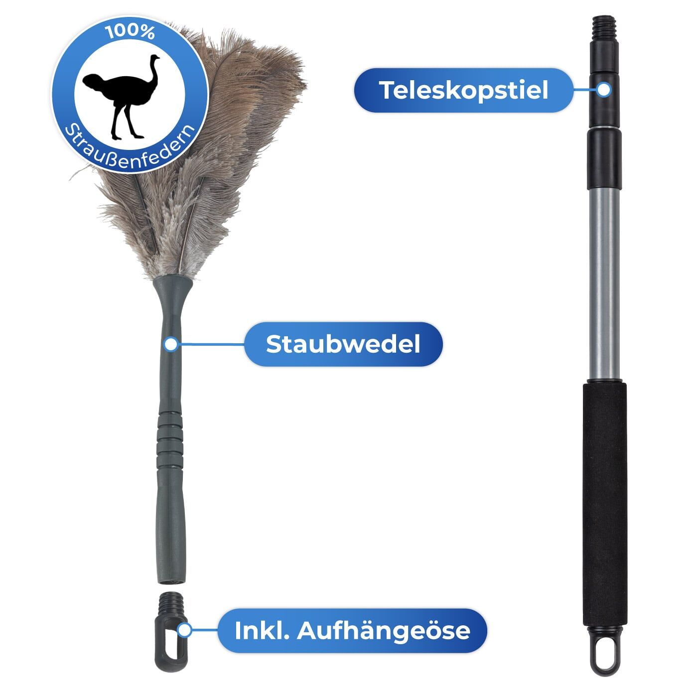 Straußenfeder-Staubwedel inkl. Teleskopstiel