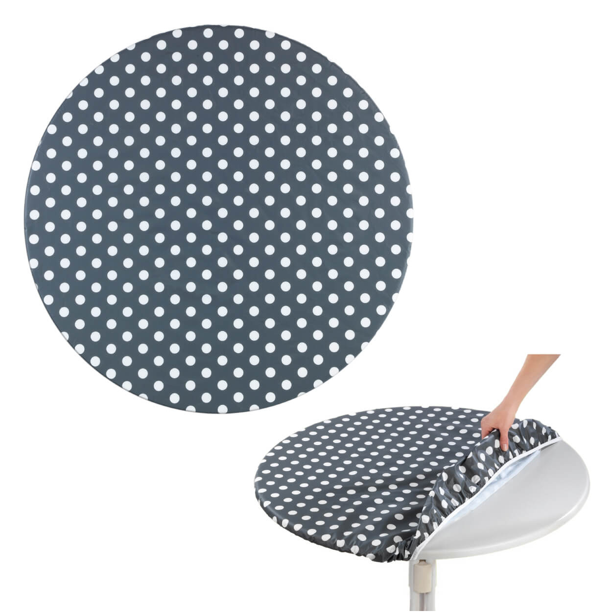 Spann-Tischdecke grau Punkte Spann-Tischdecke grau Punkte