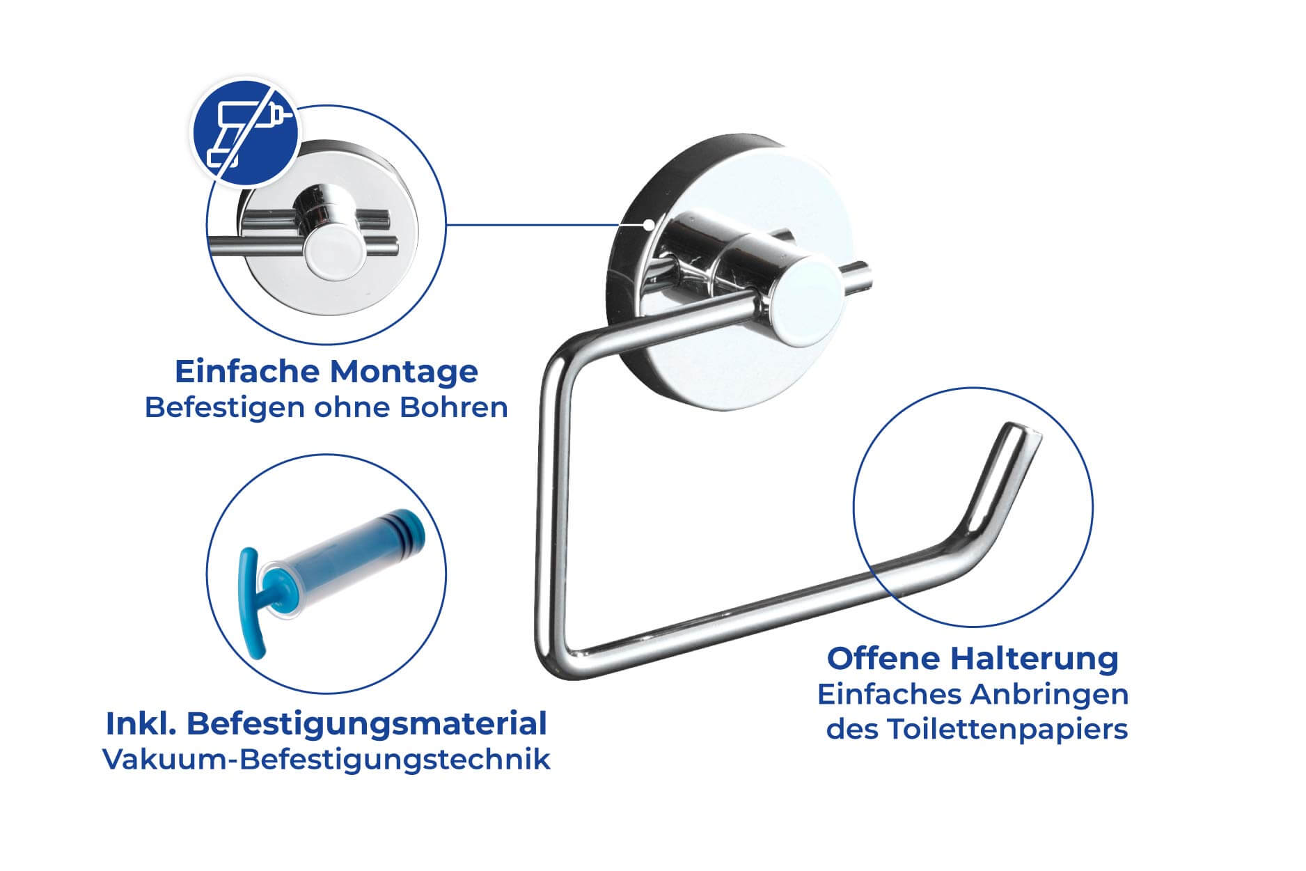 Toilettenpapierhalter Milazzo, Befestigung ohne bohren Toilettenpapierhalter Milazzo, Befestigung ohne bohren