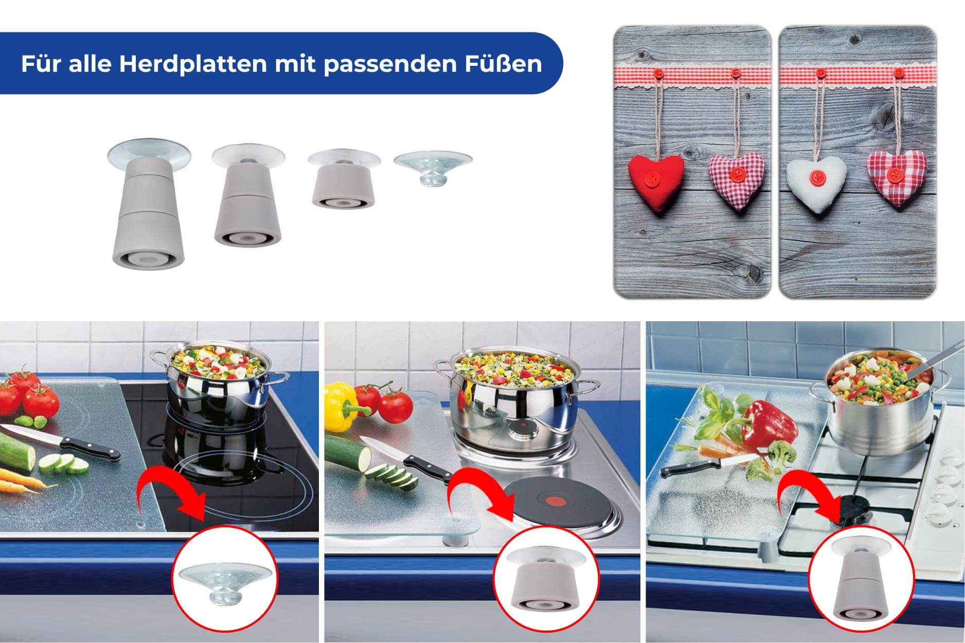 Herdabdeckplatte Universal Herzen 2er Set, für alle Herdarten