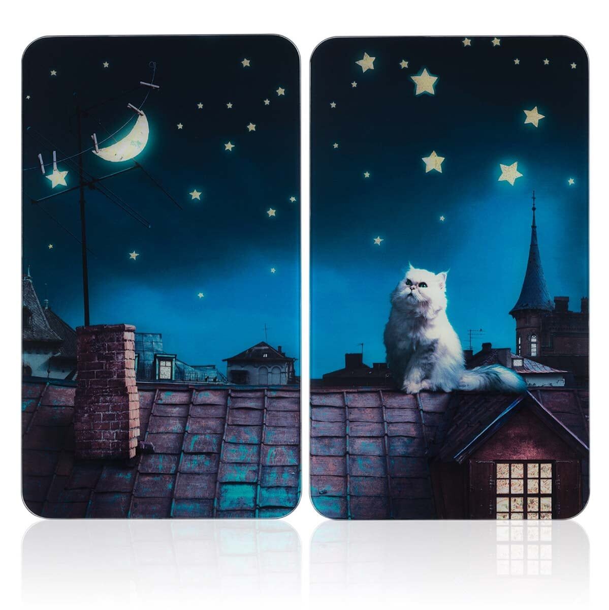 Glas Herdabteckplatte 2 teilig, Moon Cat