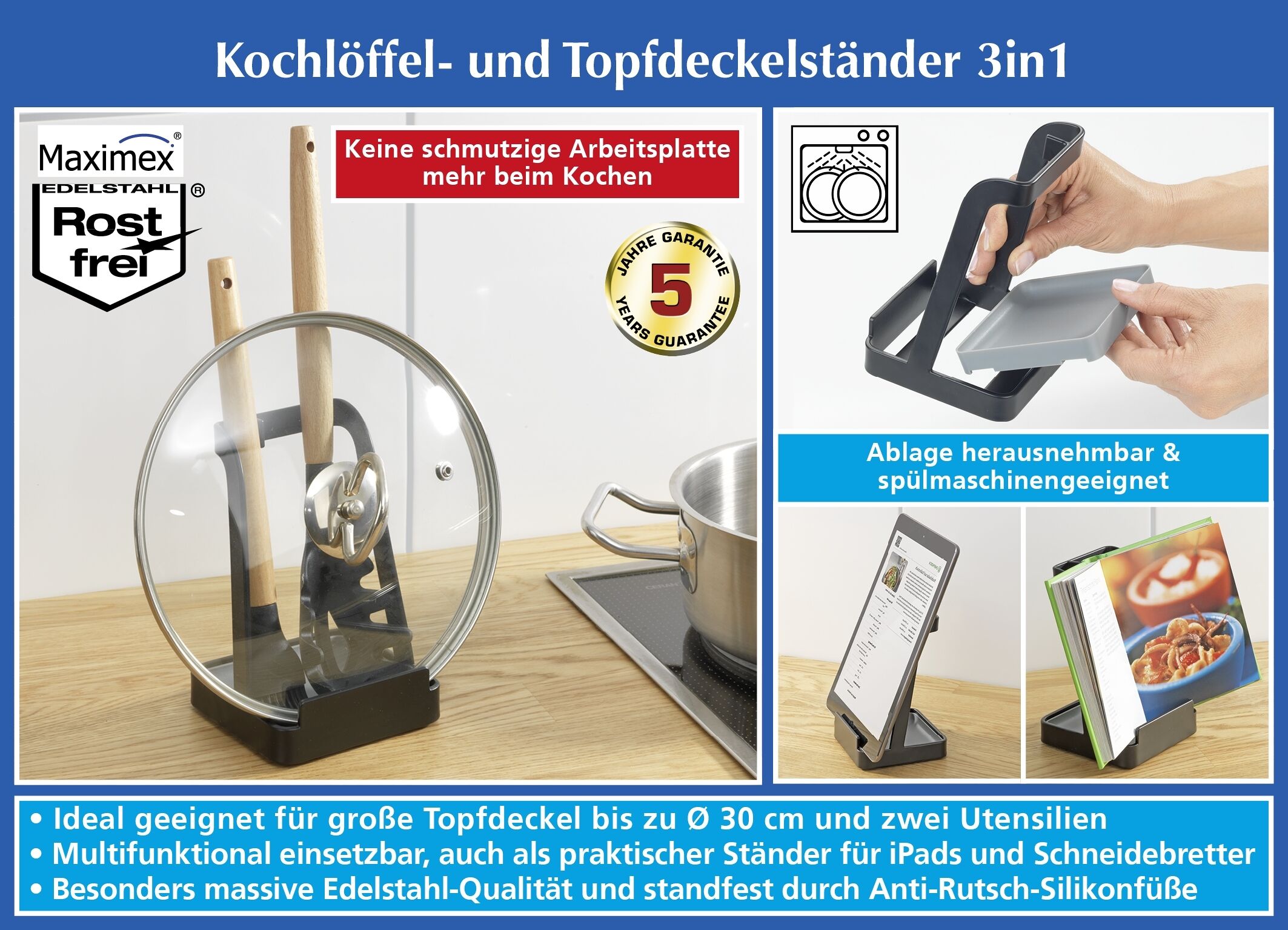 3in1 Kochlöffel & Topfdeckelständer Premium 3in1 Kochlöffel & Topfdeckelständer Premium