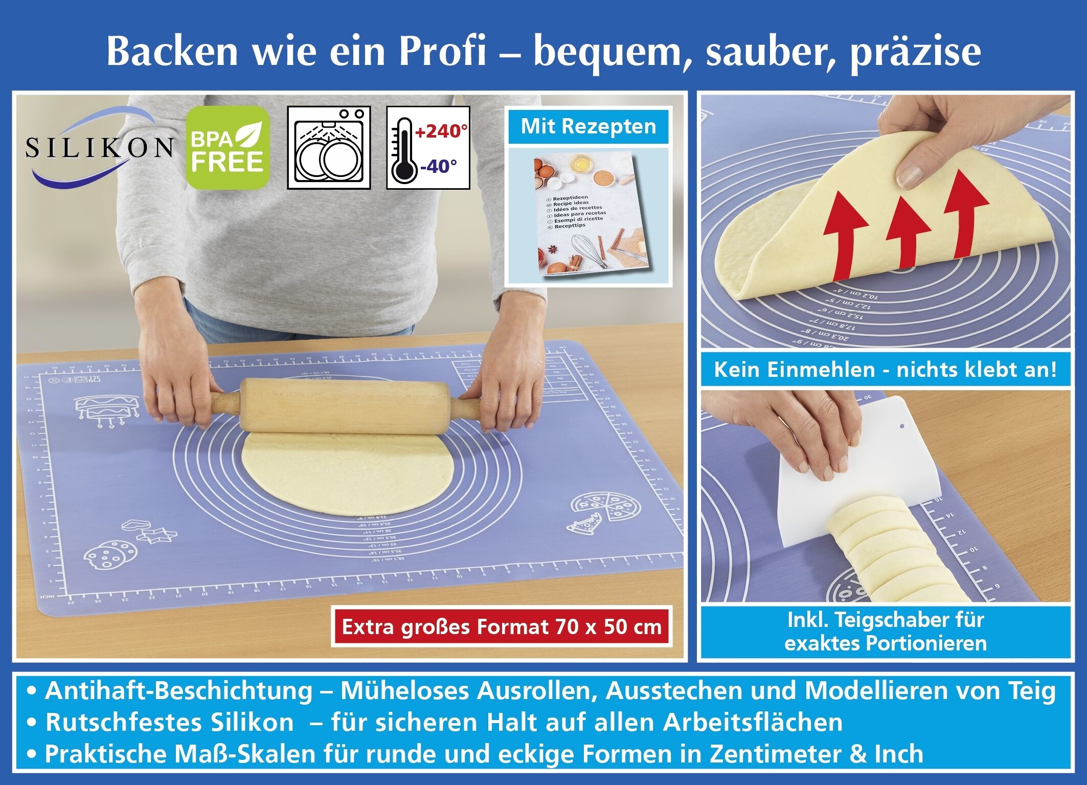 Antihaft-Backmatte 70x50cm inkl. Rezepte Antihaft-Backmatte 70x50cm inkl. Rezepte