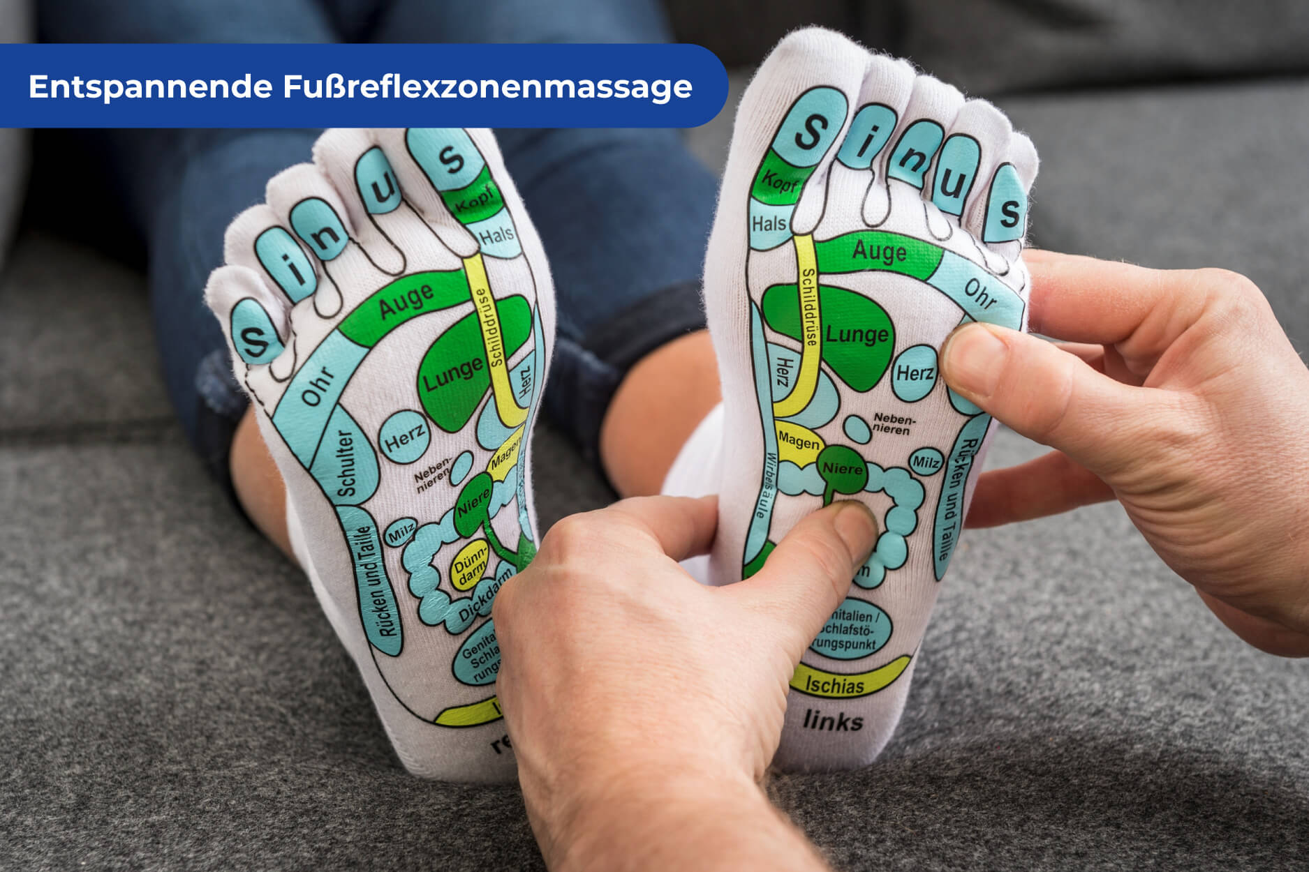 Fußreflexzonen Massage Set mit Massagematte und beschrifteten Massagesocken, Größe M (39- 41) 