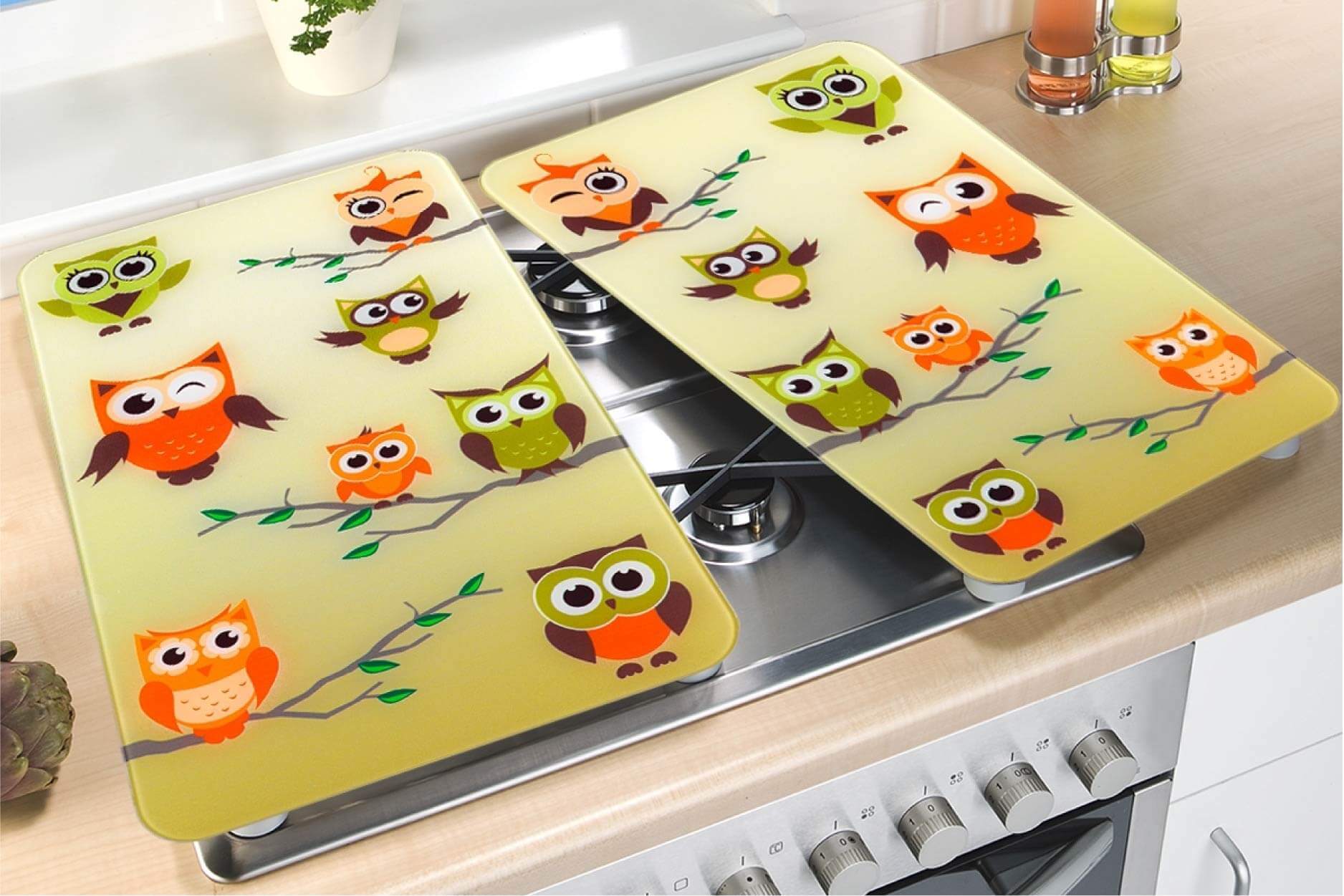 Herdabdeckplatten Universal Eulenversammlung 2er Set, für alle Herdarten
