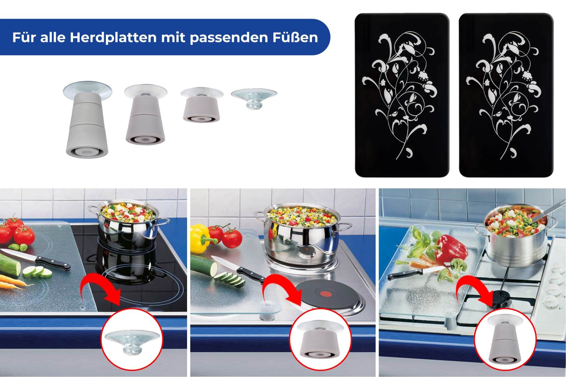 Herdabdeckplatte Universal Ornamento Nero 2er Set, für alle Herdarten