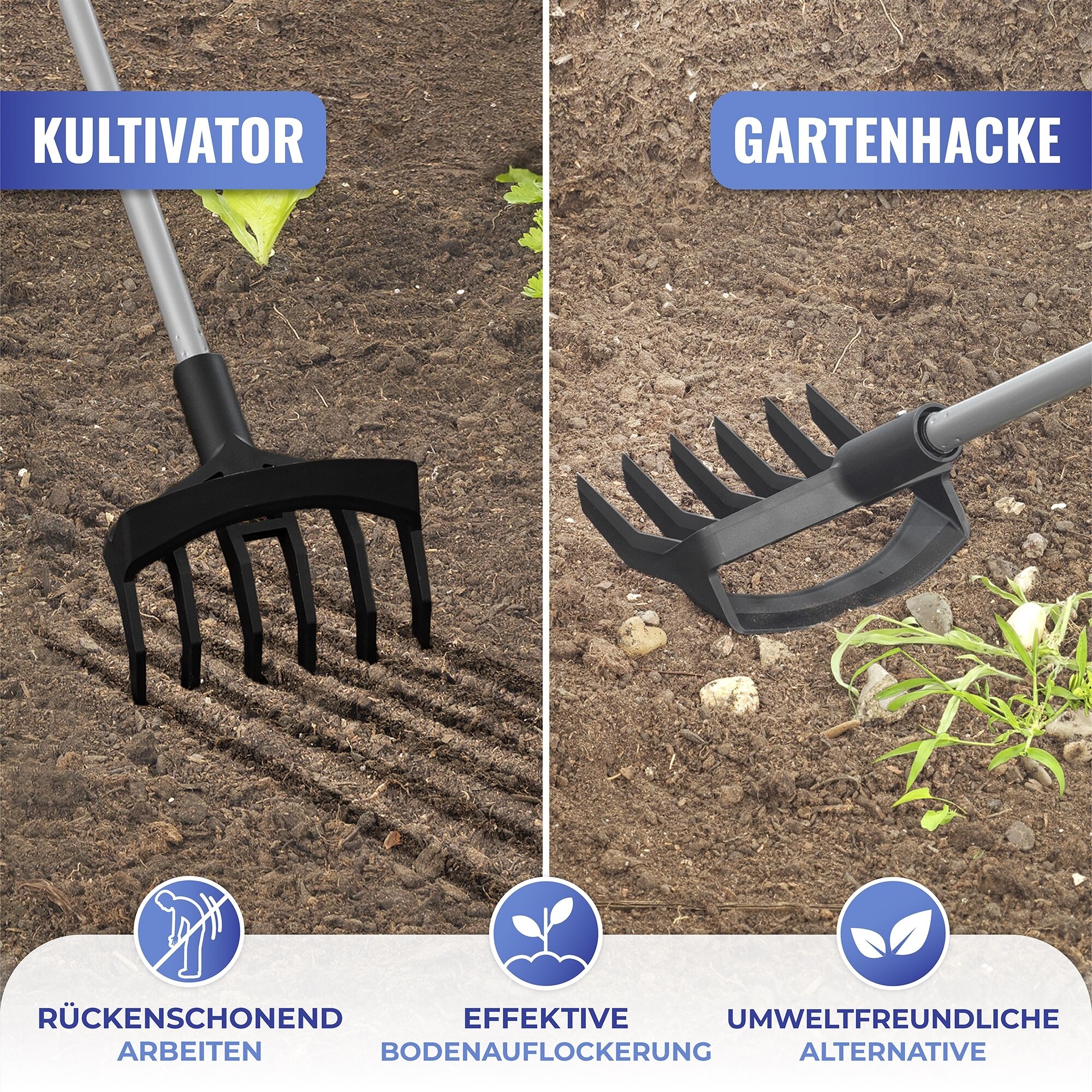 Gartenhacke & Kultivator für Teleskopstiel 2in1