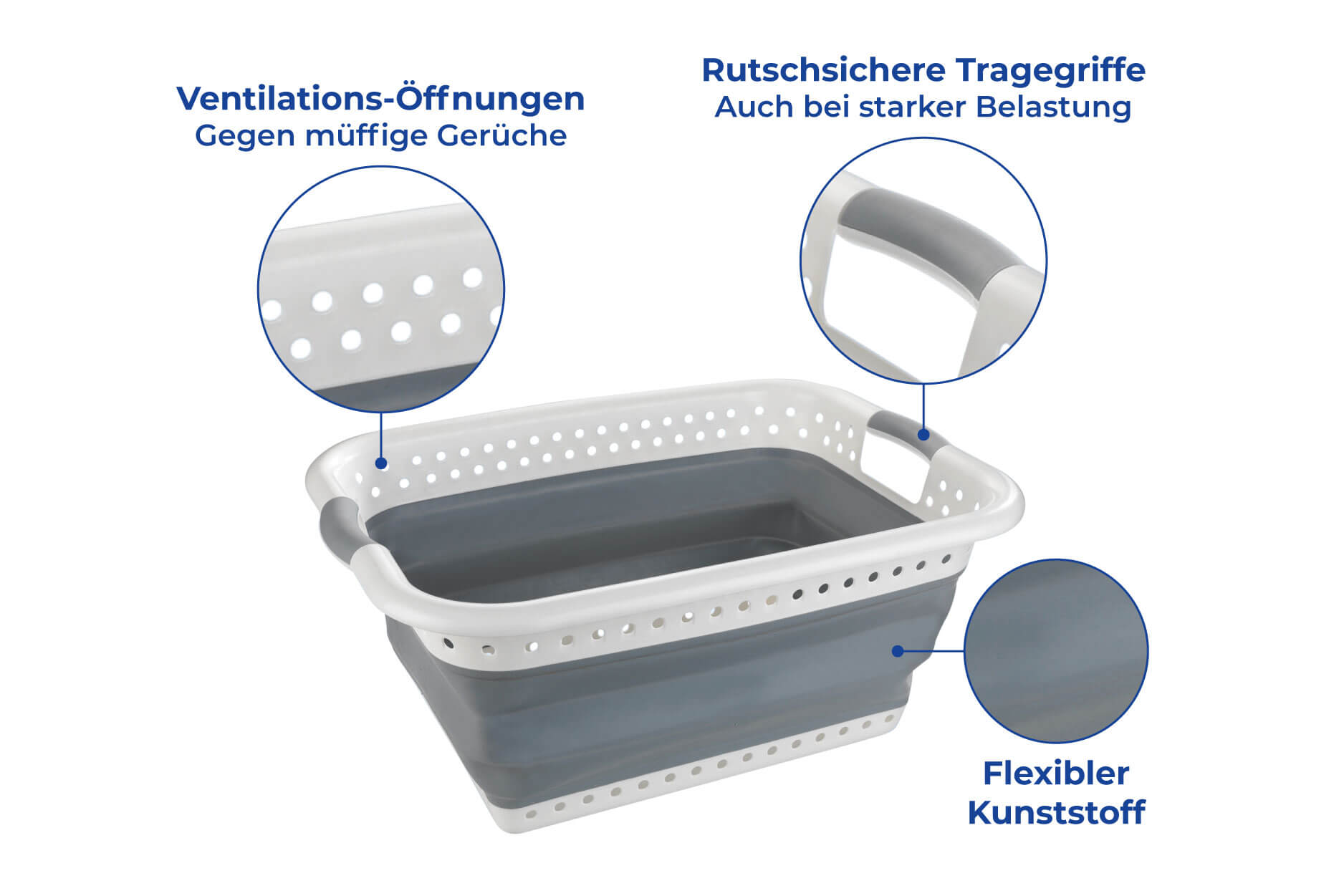 Wäschekorb faltbar, weiß/grau