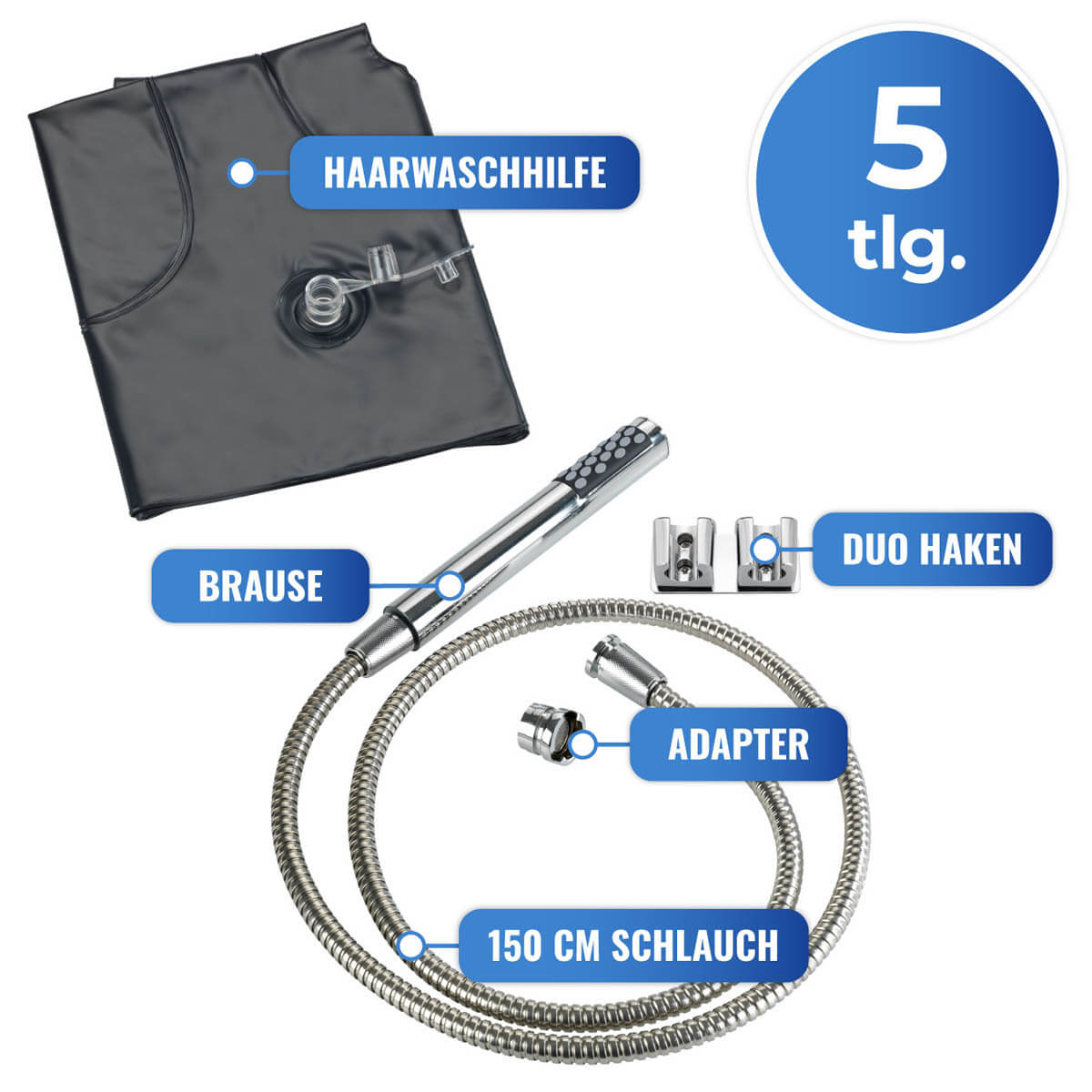 Waschbeckenbrause mit Duo-Haken + Haarwaschhilfe aufblasbar Waschbeckenbrause mit Duo-Haken + Haarwaschhilfe aufblasbar