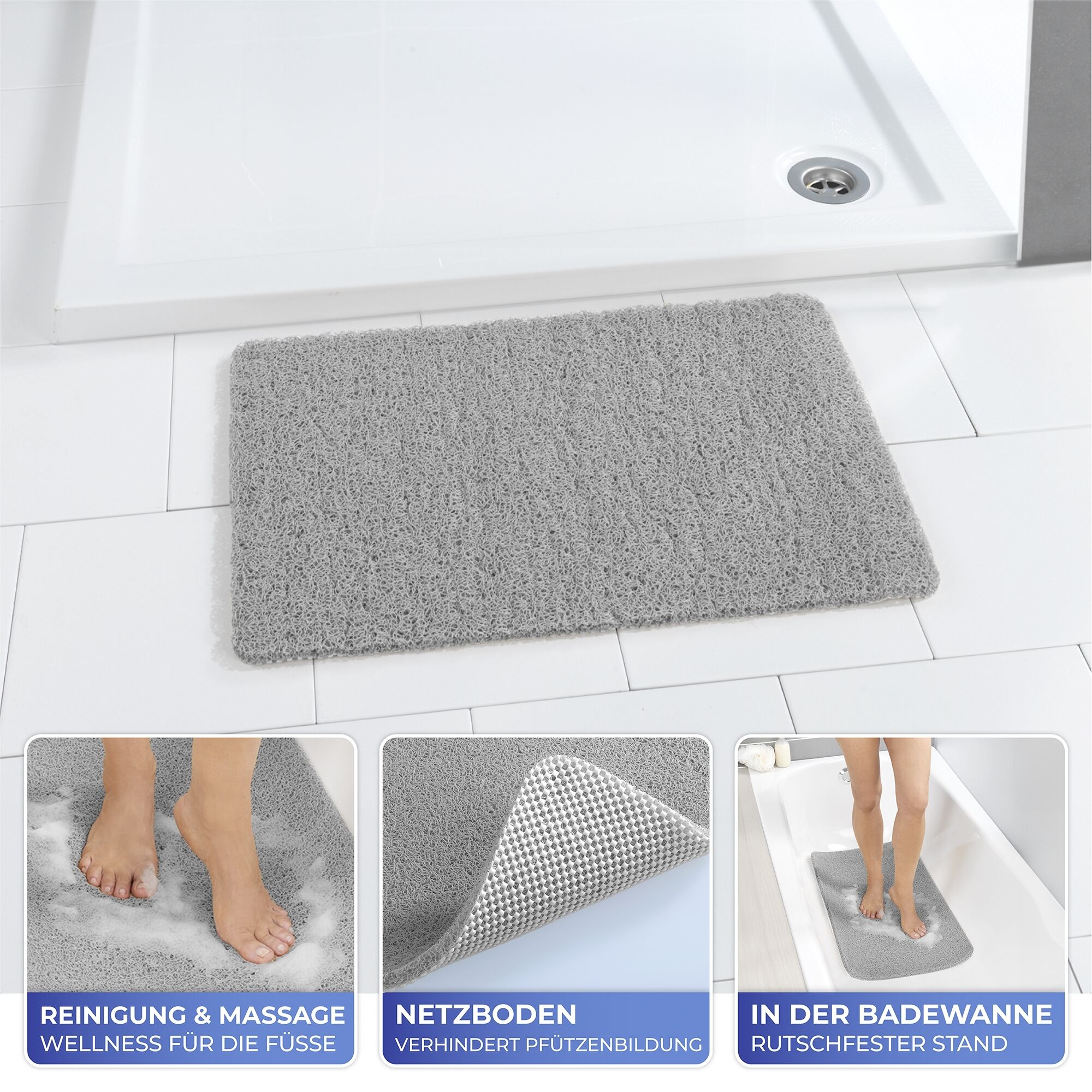 Wellness Duschmatte, grau 60x40 cm Wellness Duschmatte, grau 60x40 cm