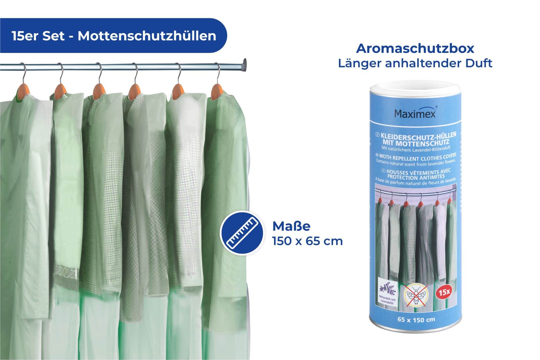 Kleiderschutz-Hüllen mit Mottenschutz+Aromaschutzbox 15er Kleiderschutz-Hüllen mit Mottenschutz+Aromaschutzbox 15er