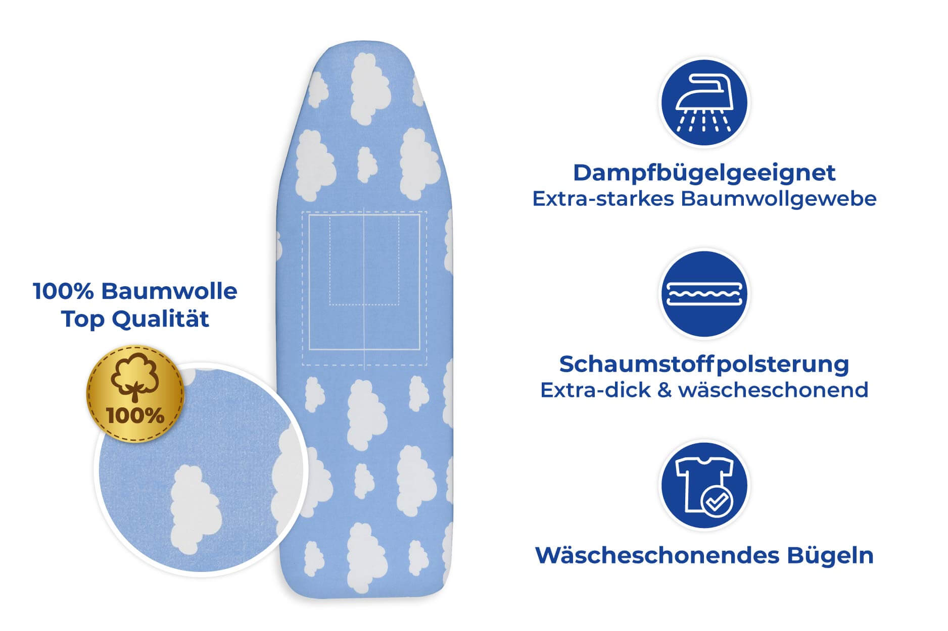Bügeltischbezug 2 in 1 mit Faltschablone 128 x 54 cm Bügeltischbezug 2 in 1 mit Faltschablone 128 x 54 cm