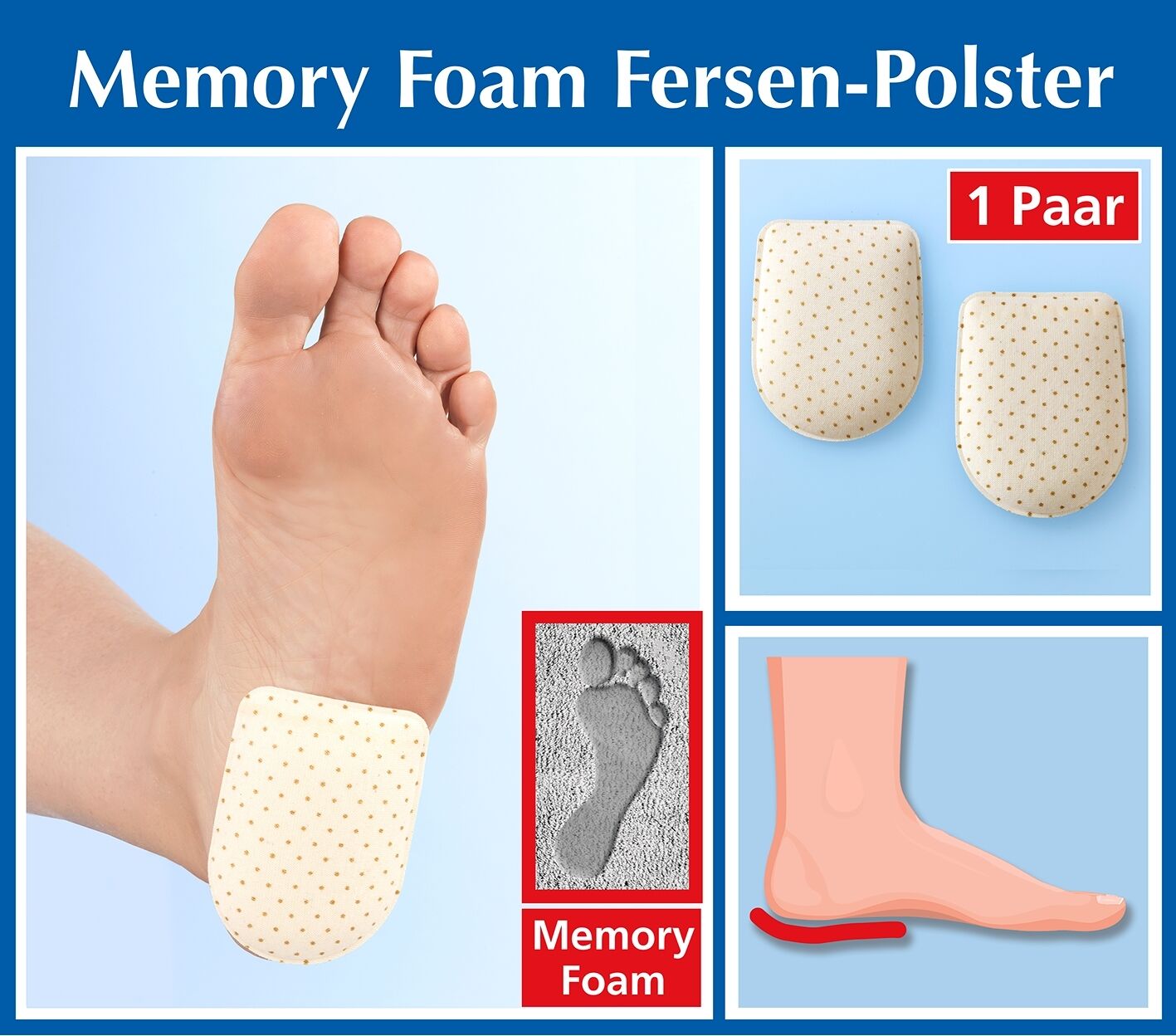 Memory Foam Fersen-Polster, 1 Paar