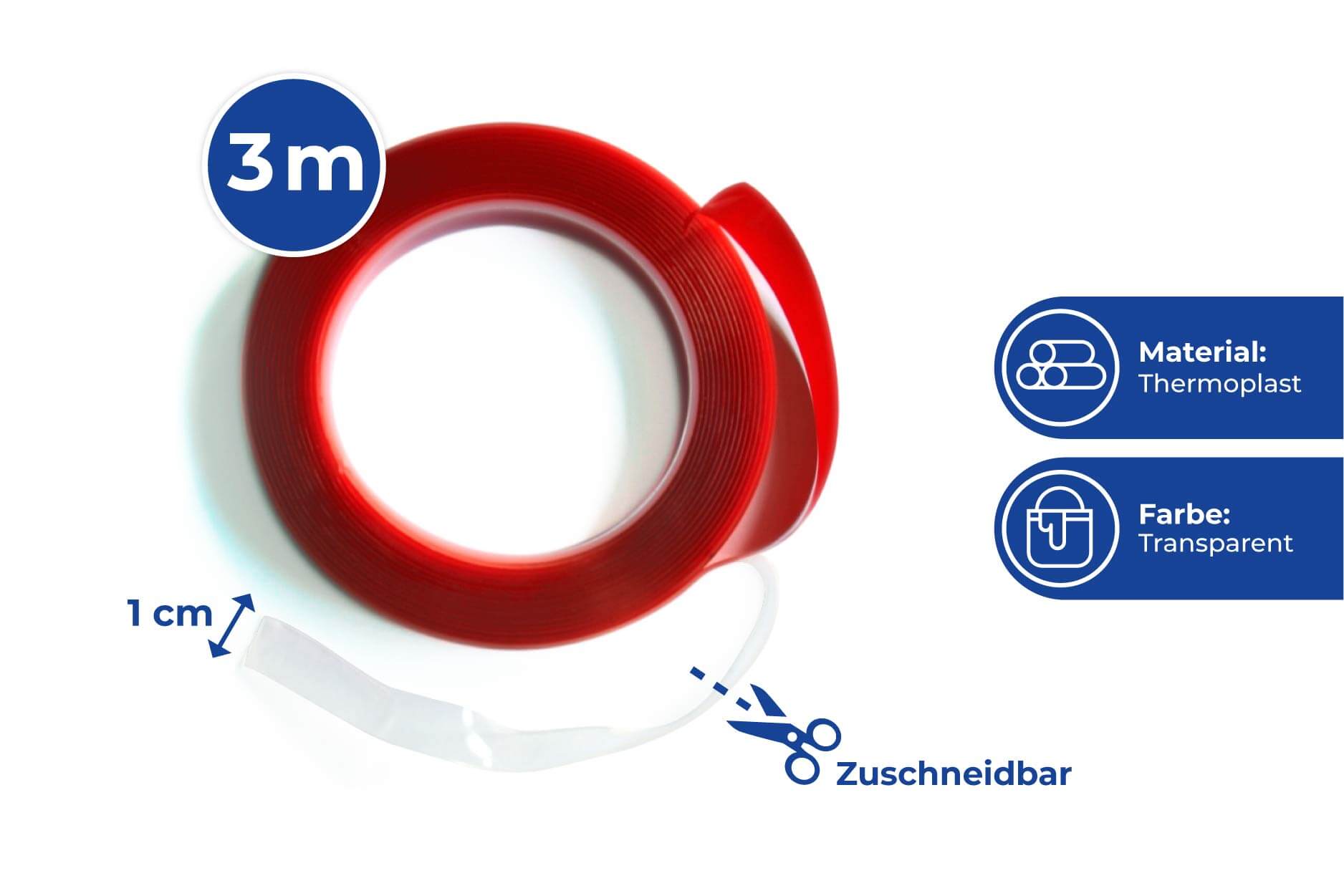 Power-Tape, doppelseitiges, transparentes Klebeband, 3 Meter, 2er Set Power-Tape, doppelseitiges, transparentes Klebeband, 3 Meter, 2er Set