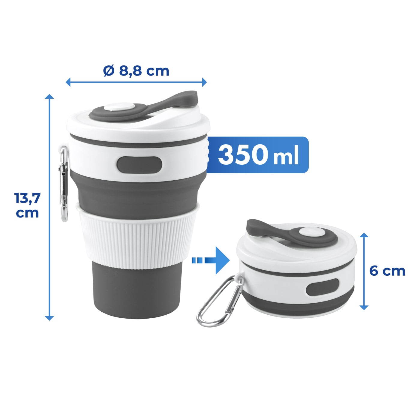 Faltbarer Silikon Coffee-to-go-Becher, 2er Set Faltbarer Silikon Coffee-to-go-Becher, 2er Set