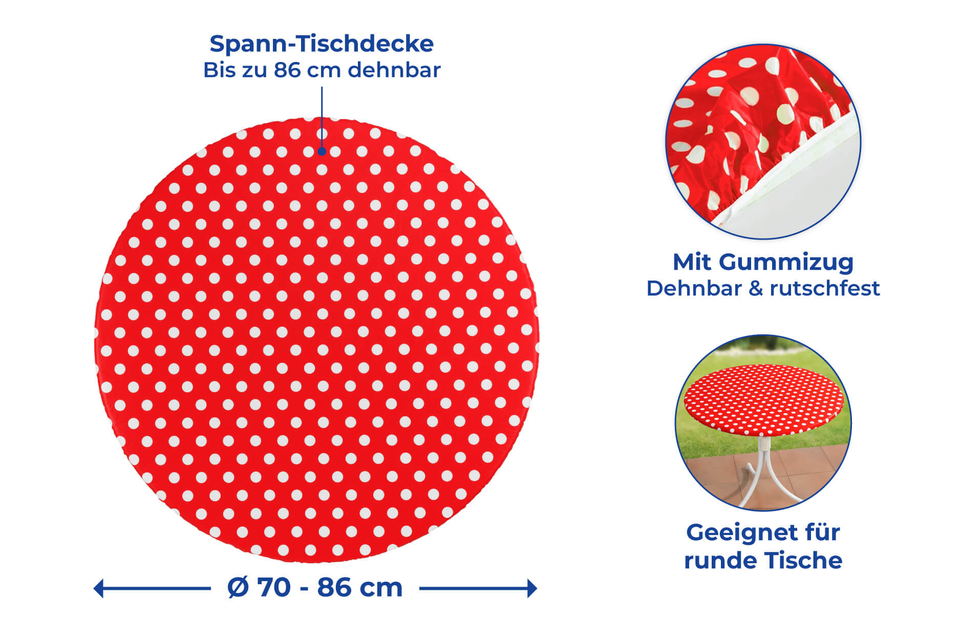 Spann-Tischdecke Rot, gepunktet