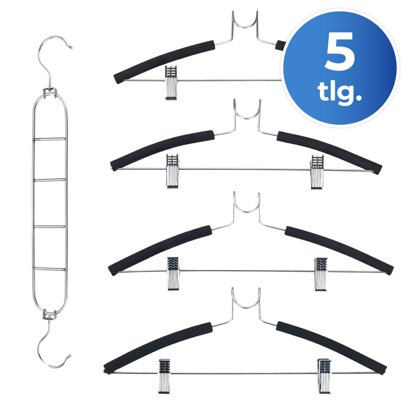 Raumspar-System für Kleiderbügel, 5 teilig