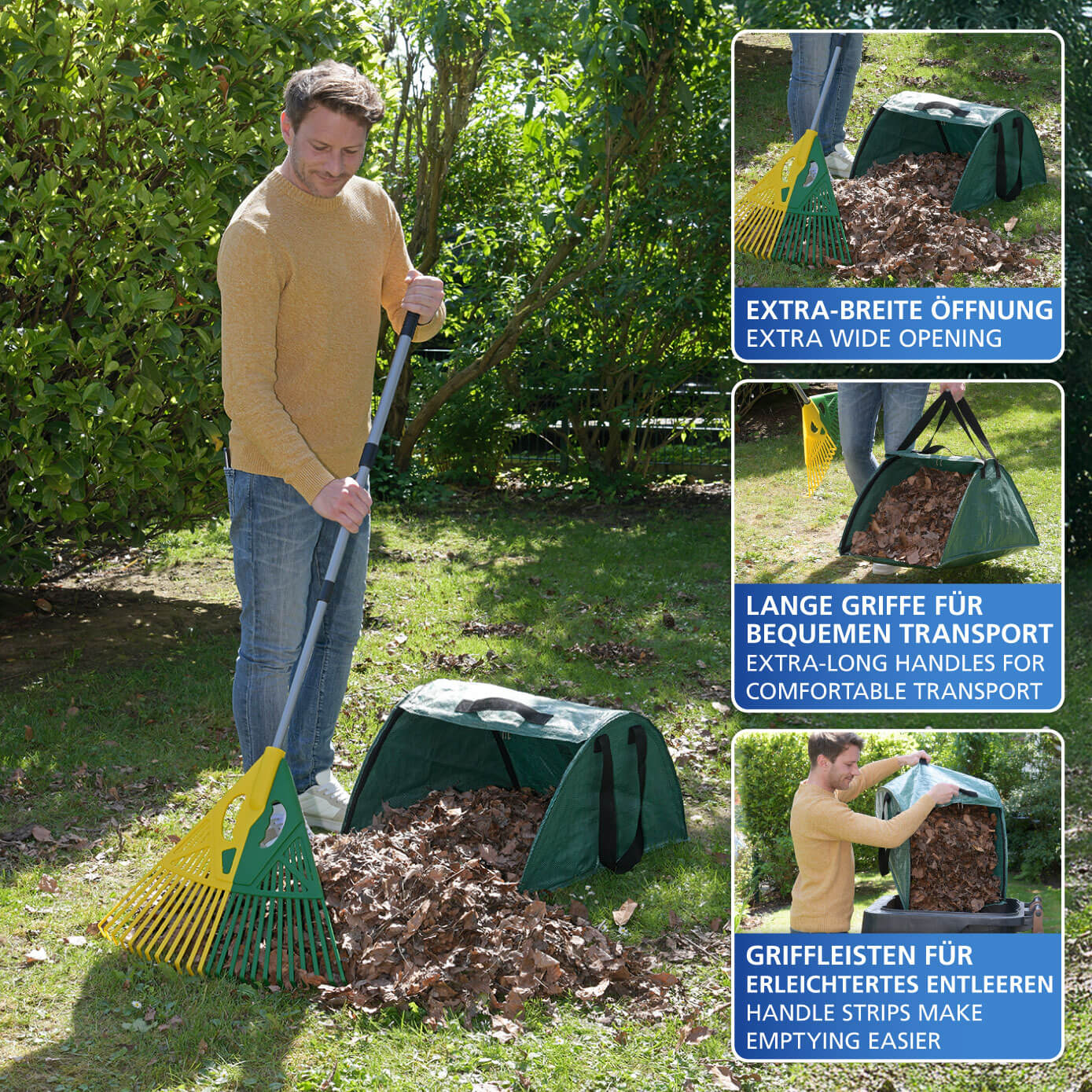 Leaf collector with sweeping edge Leaf collector with sweeping edge