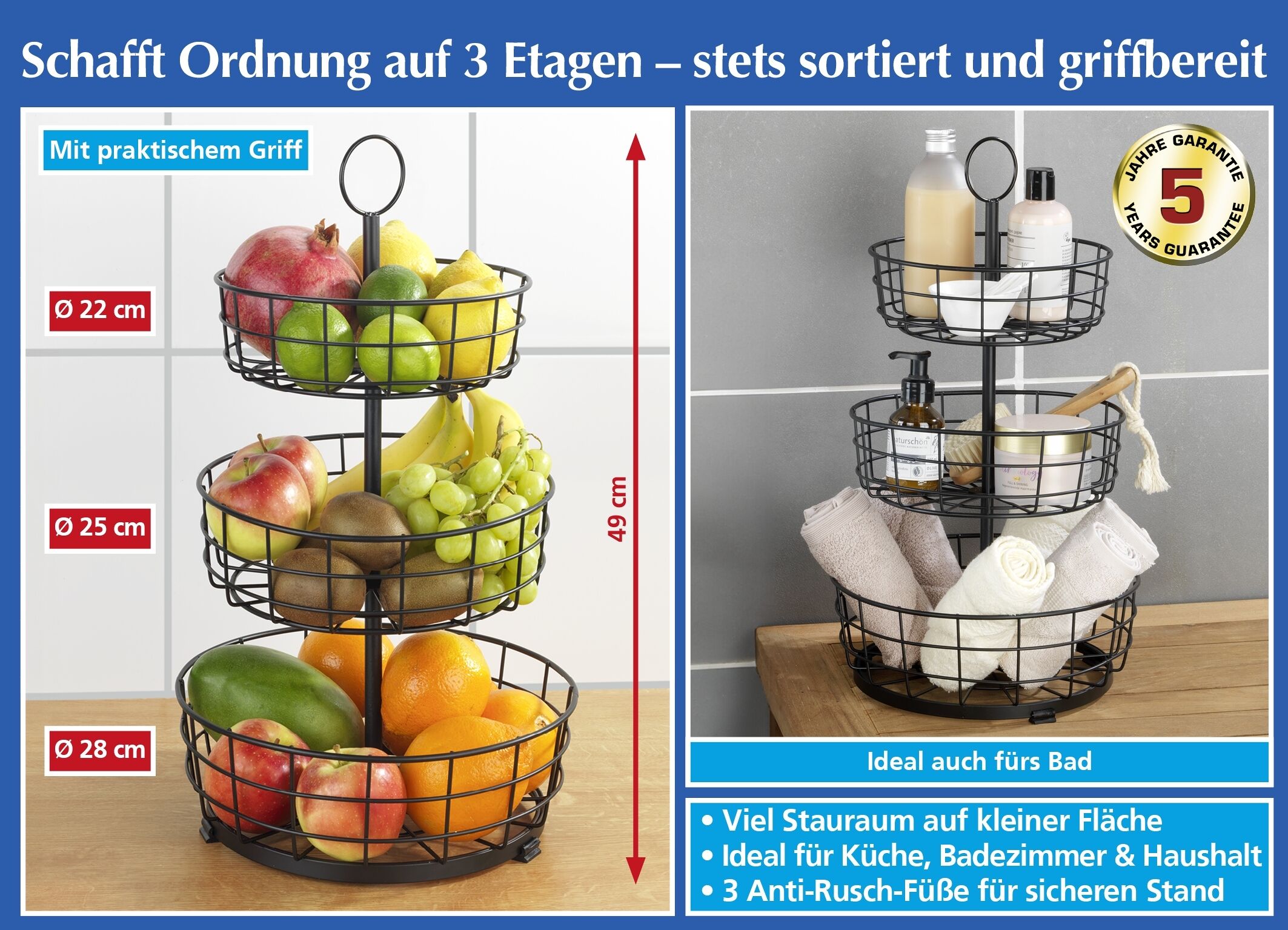 Multi-Korb-Etagère mit 3 Etagen