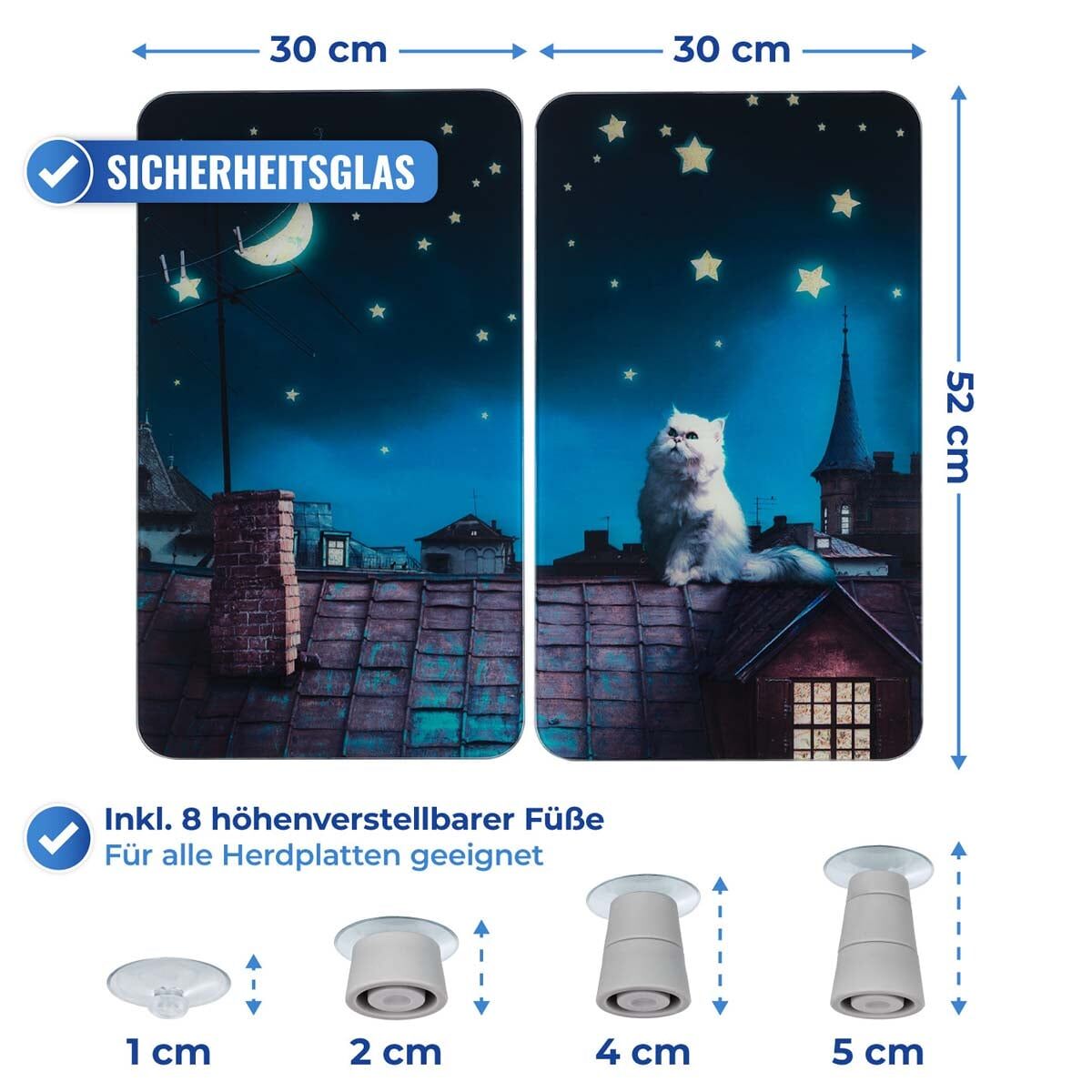 Glas Herdabteckplatte 2 teilig, Moon Cat