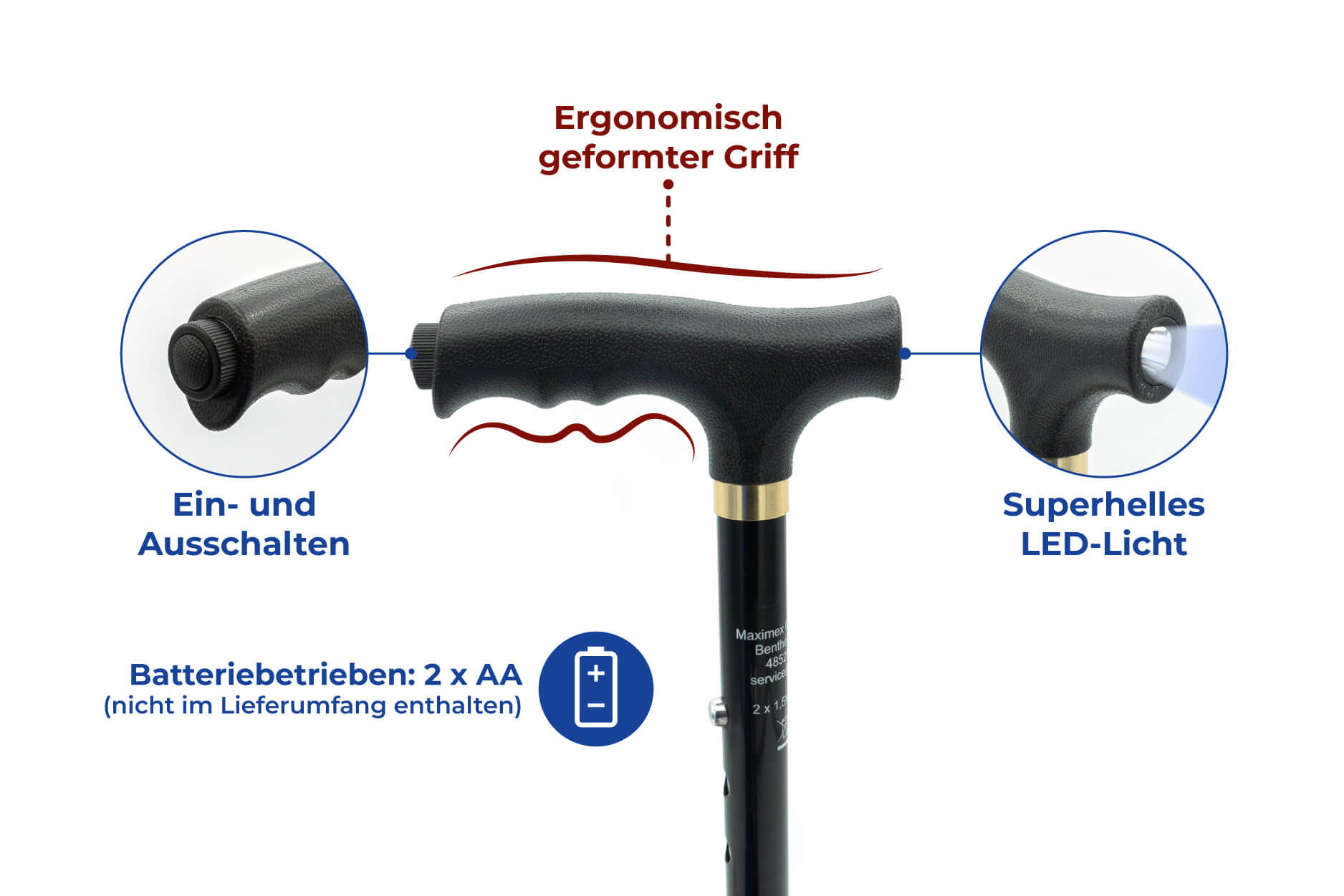 Spazierstock faltbar mit LED-Licht Spazierstock faltbar mit LED-Licht