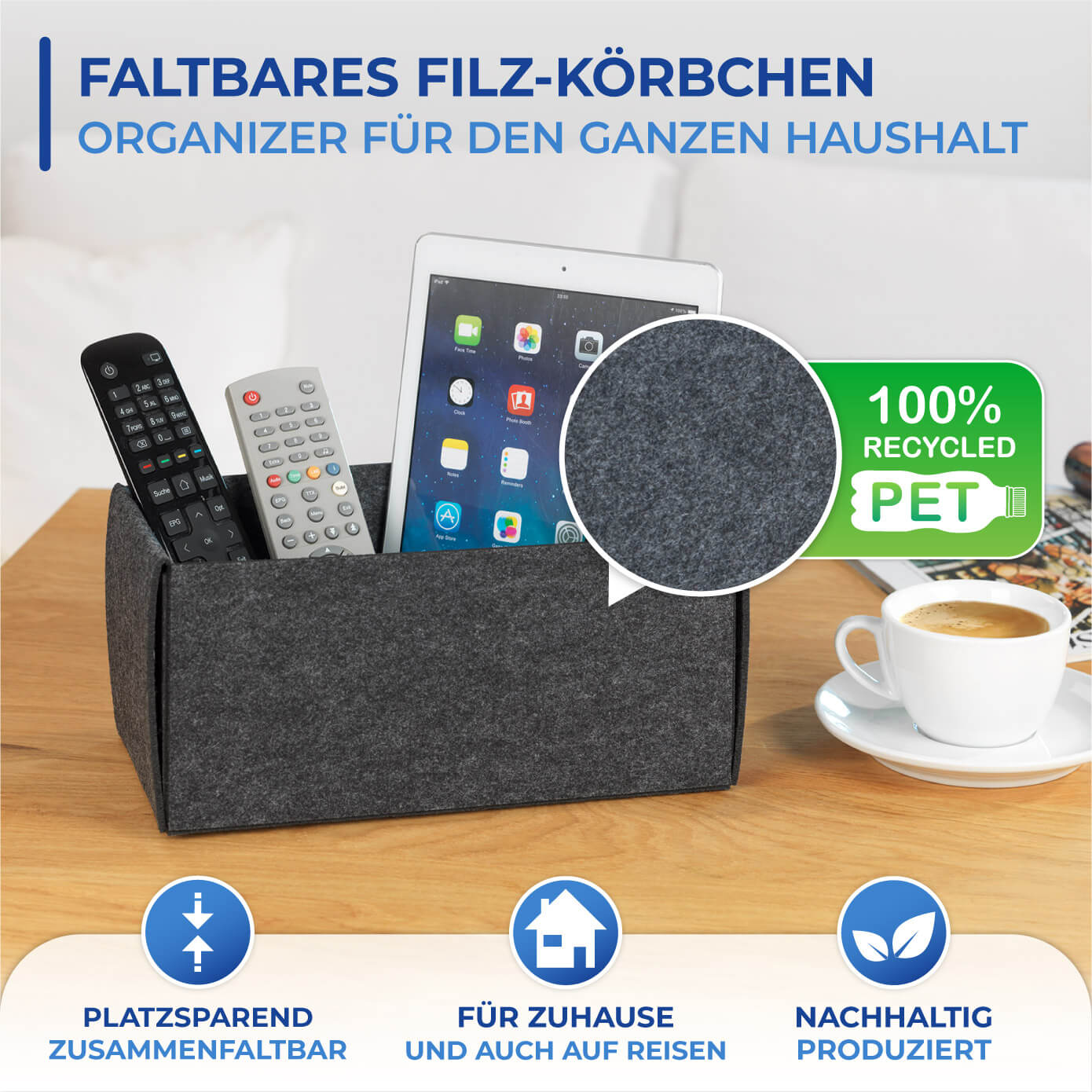 Filzkörbchen faltbar S, 2er Filzkörbchen faltbar S, 2er
