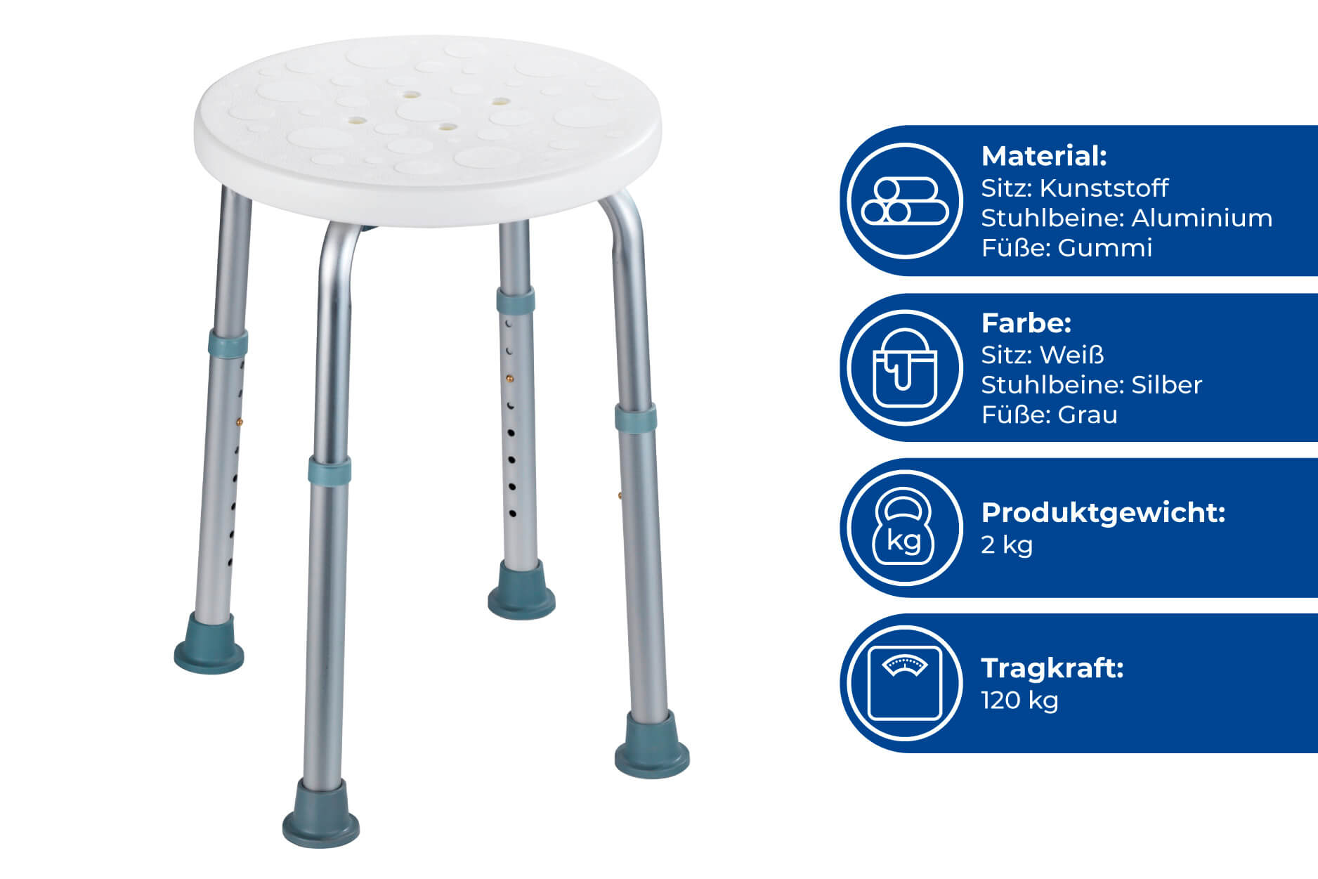 Duschhocker Secura höhenverstellbar, 120 kg Tragkraft