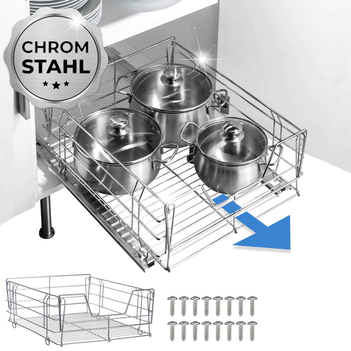 WENKO System-sliding cupboard element Maxi - pull-out shelf, Steel, 50 x 23 x 50 cm, Chrome