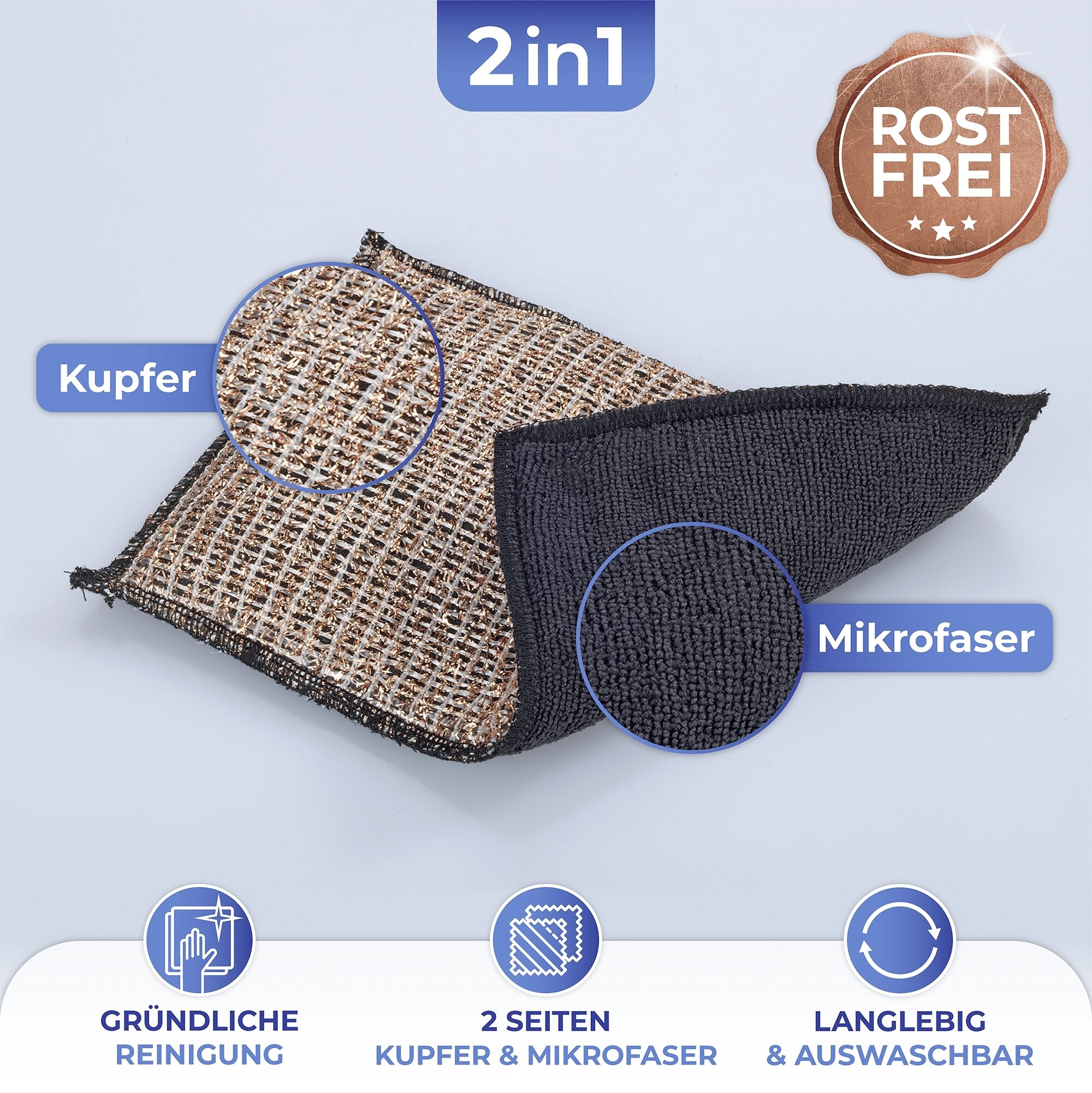 Mikrofaser-Kupfertuch 2in1 2er Mikrofaser-Kupfertuch 2in1 2er