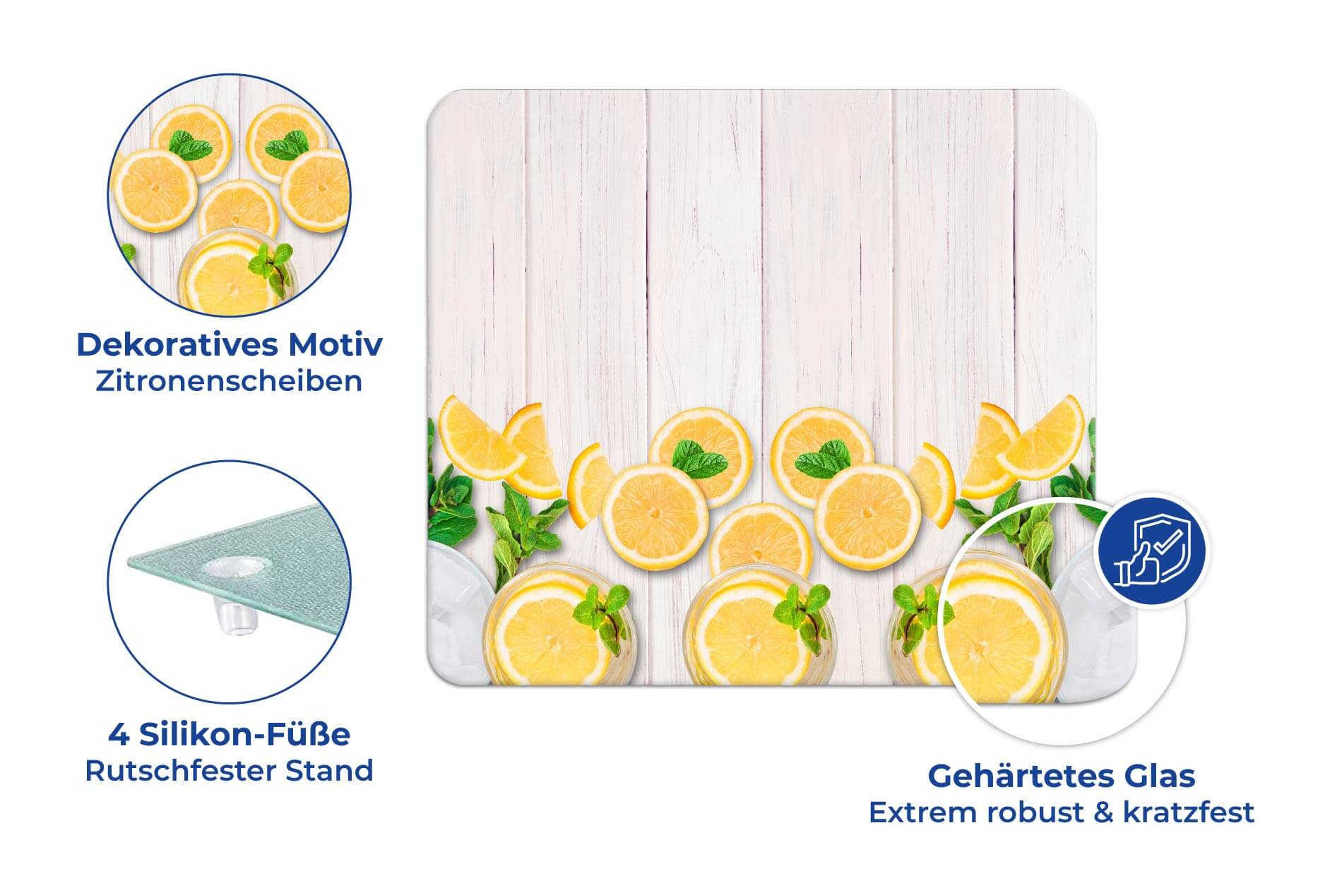 Multi-Platte Zitronen, Abdeckplatte für Glaskeramik Kochfelder, Schneidbrett
