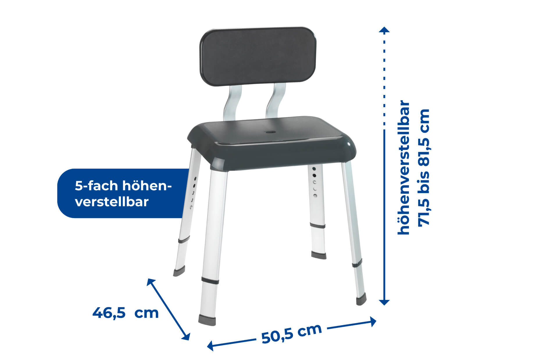 Badhocker mit Rückenlehne Secura Premium, bis 130 kg Tragkraft Badhocker mit Rückenlehne Secura Premium, bis 130 kg Tragkraft