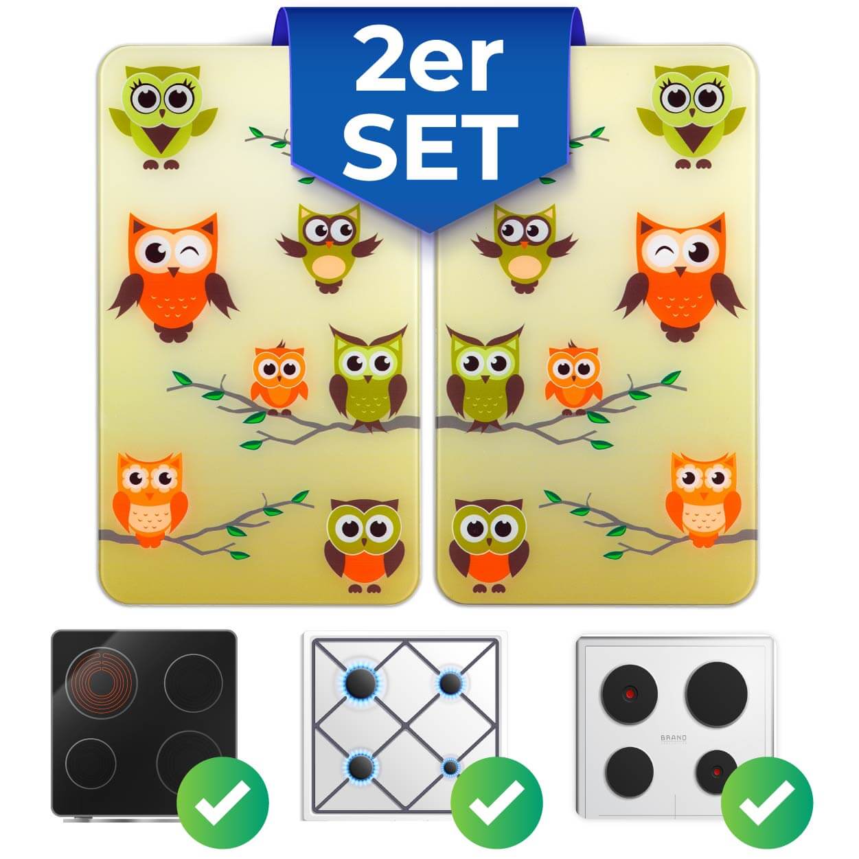 Herdabdeckplatten Universal Eulenversammlung 2er Set, für alle Herdarten