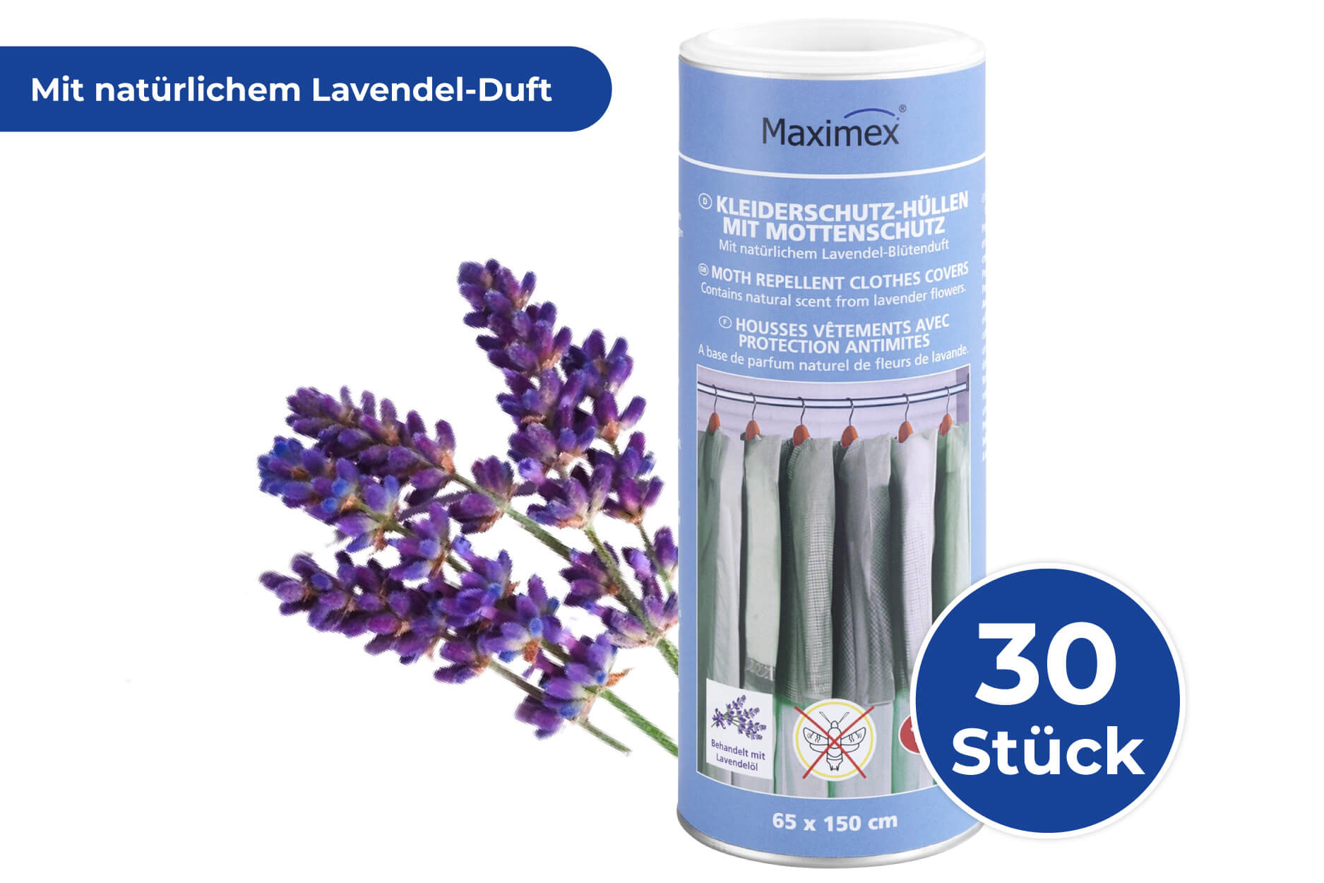 Kleiderschutz-Hüllen mit Mottenschutz+Aromaschutzbox 30er