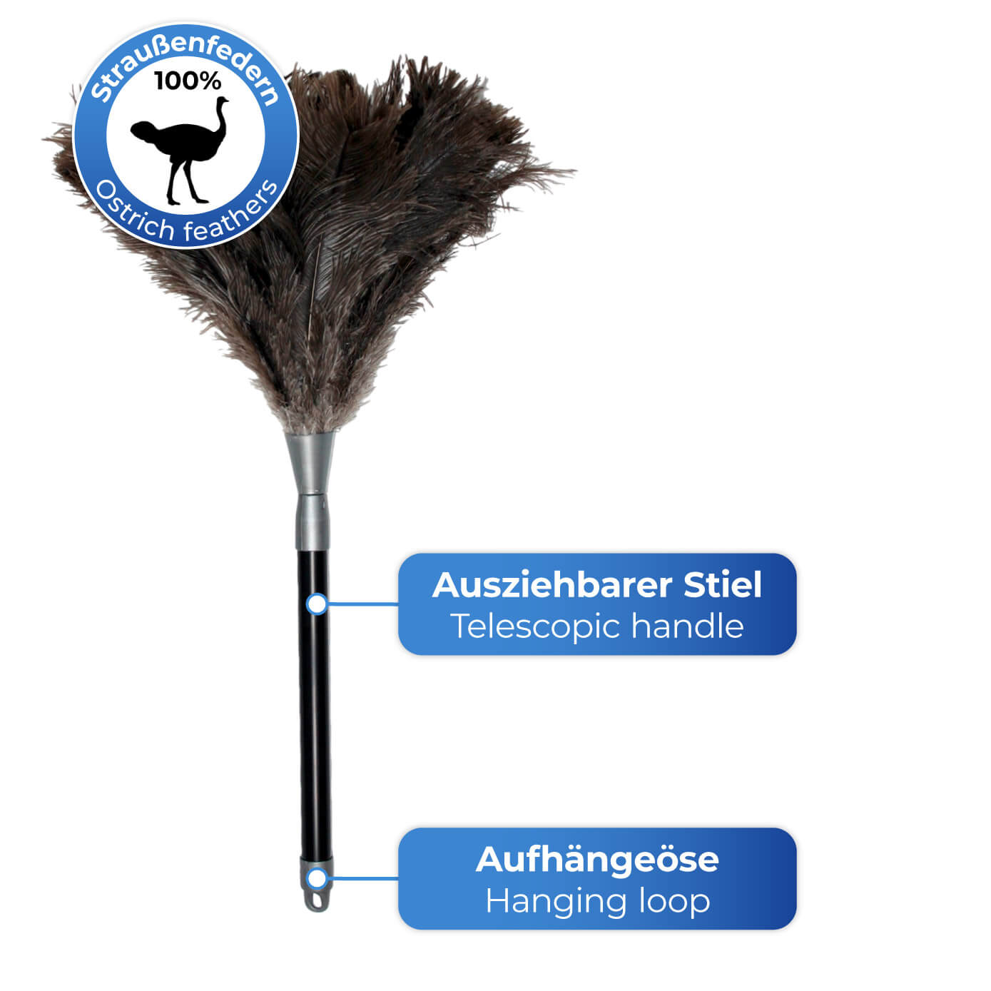 Staubwedel mit Teleskopstiel ausziehbar, schwarz