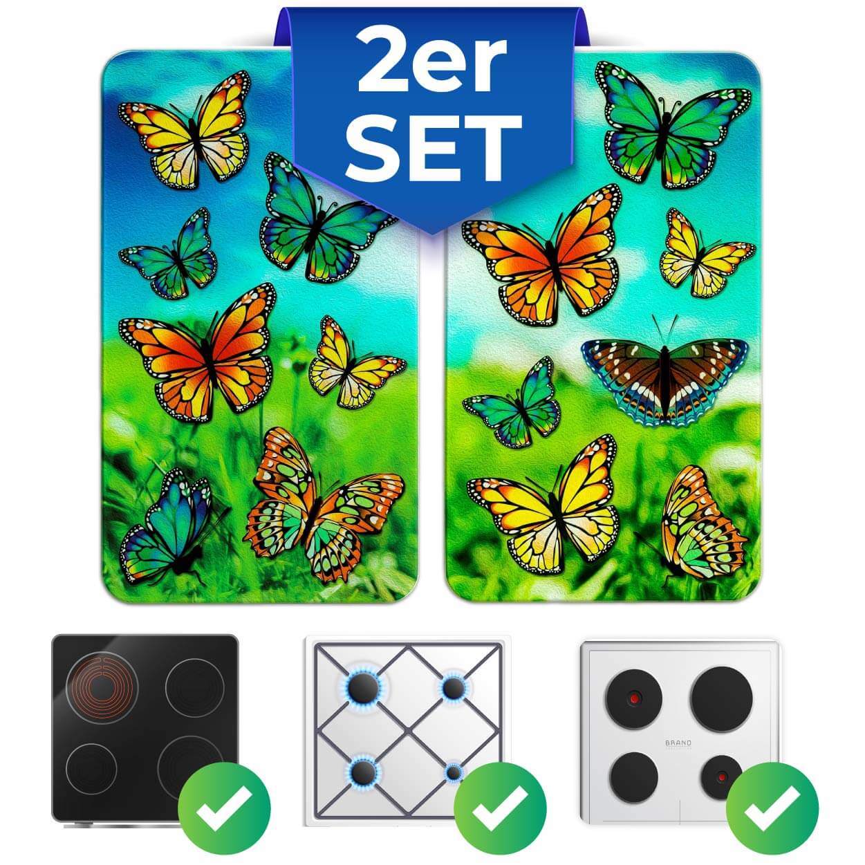 Herdabdeckplatten Universal Schmetterlinge 2er Set, für alle Herdarten