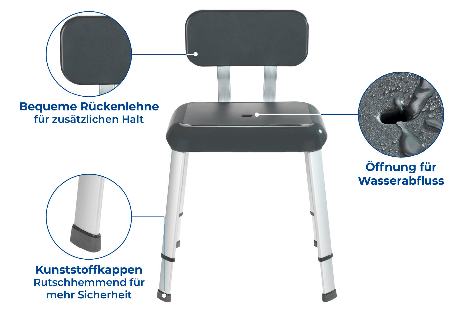 Badhocker mit Rückenlehne Secura Premium, bis 130 kg Tragkraft Badhocker mit Rückenlehne Secura Premium, bis 130 kg Tragkraft