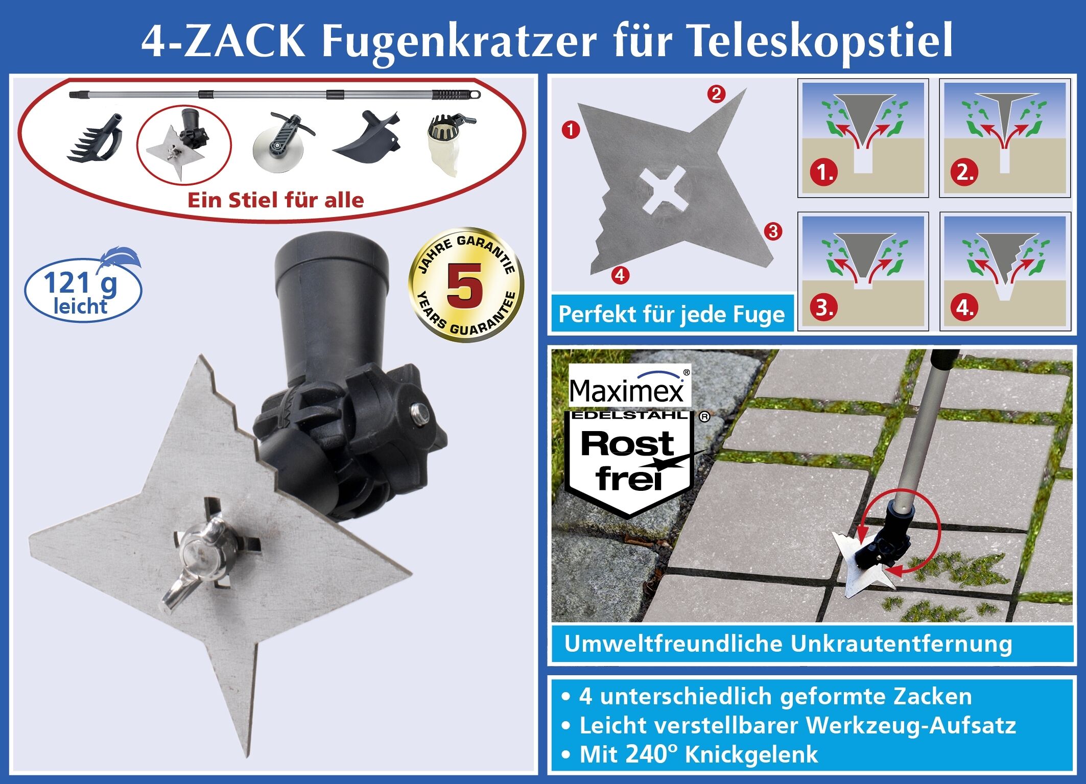 4-ZACK Fugenkratzer für Teleskopstiel 4-ZACK Fugenkratzer für Teleskopstiel