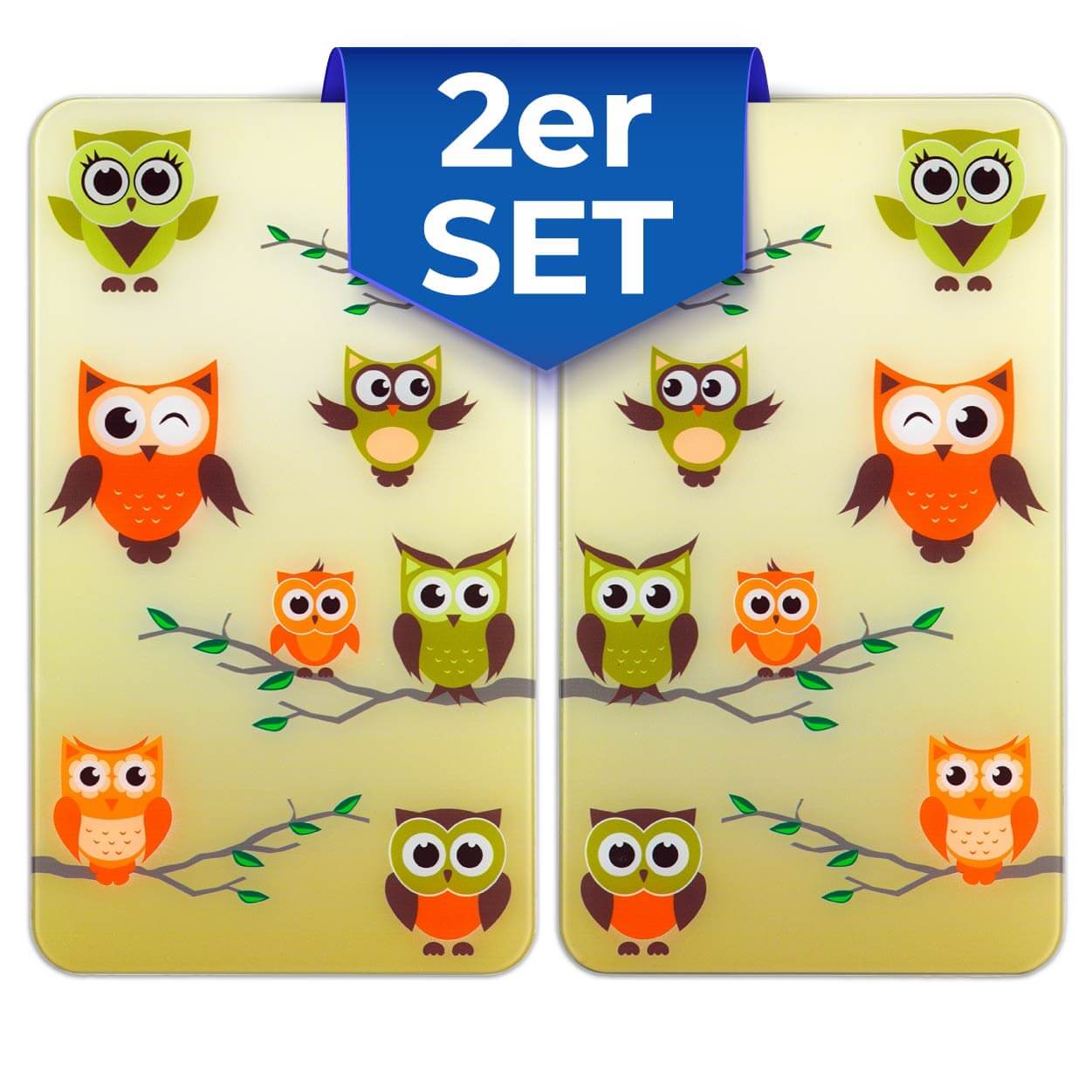 Herdabdeckplatten Universal Eulenversammlung 2er Set, für alle Herdarten