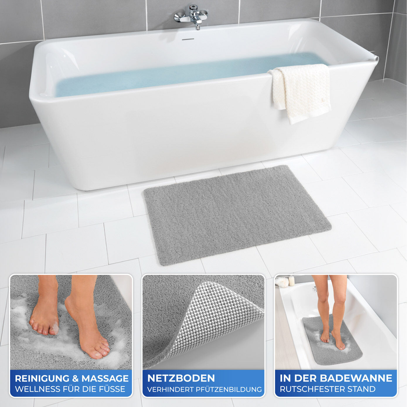 Wellness Badematte, grau 80x50 cm Wellness Badematte, grau 80x50 cm